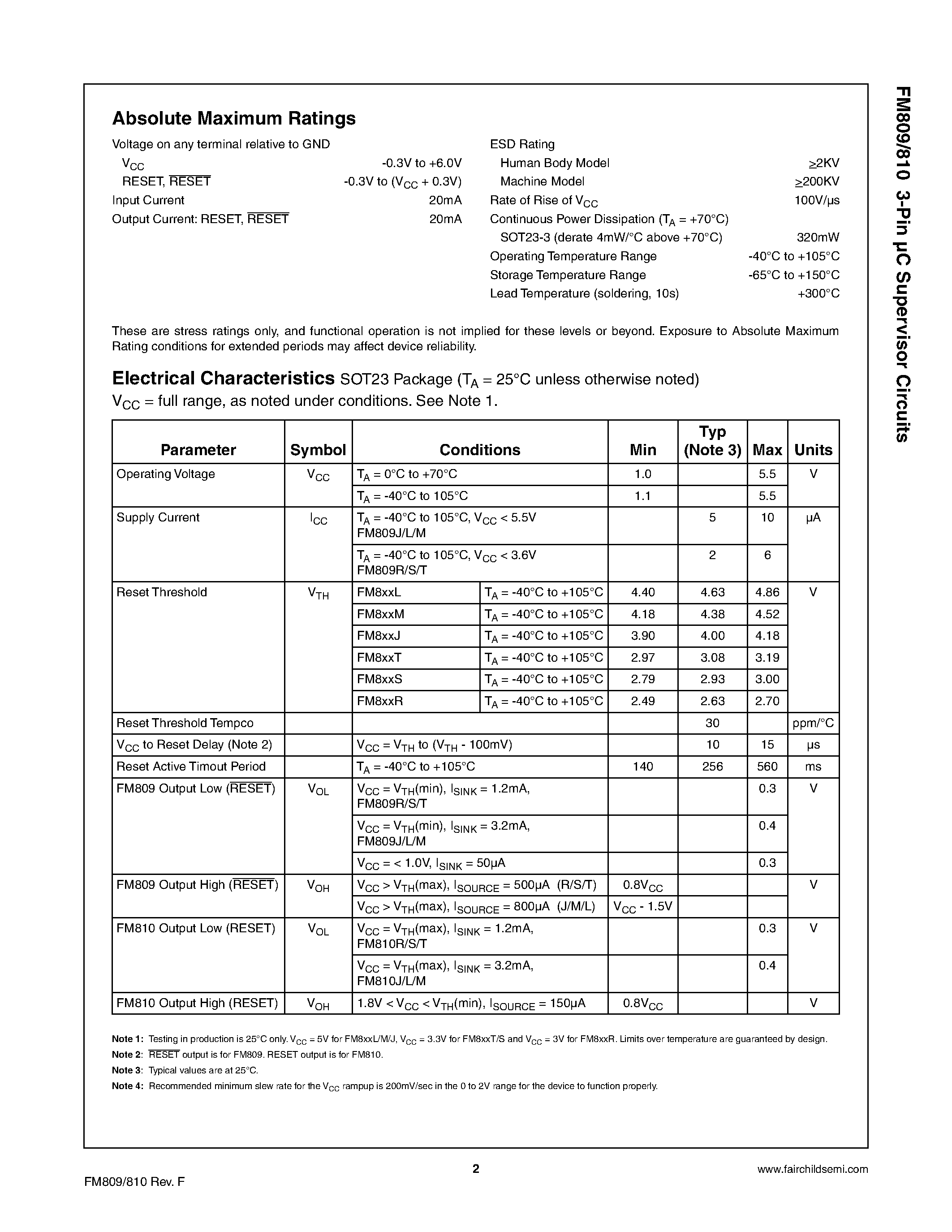 Datasheet FM809 - 3-Pin C Supervisor Circuits page 2