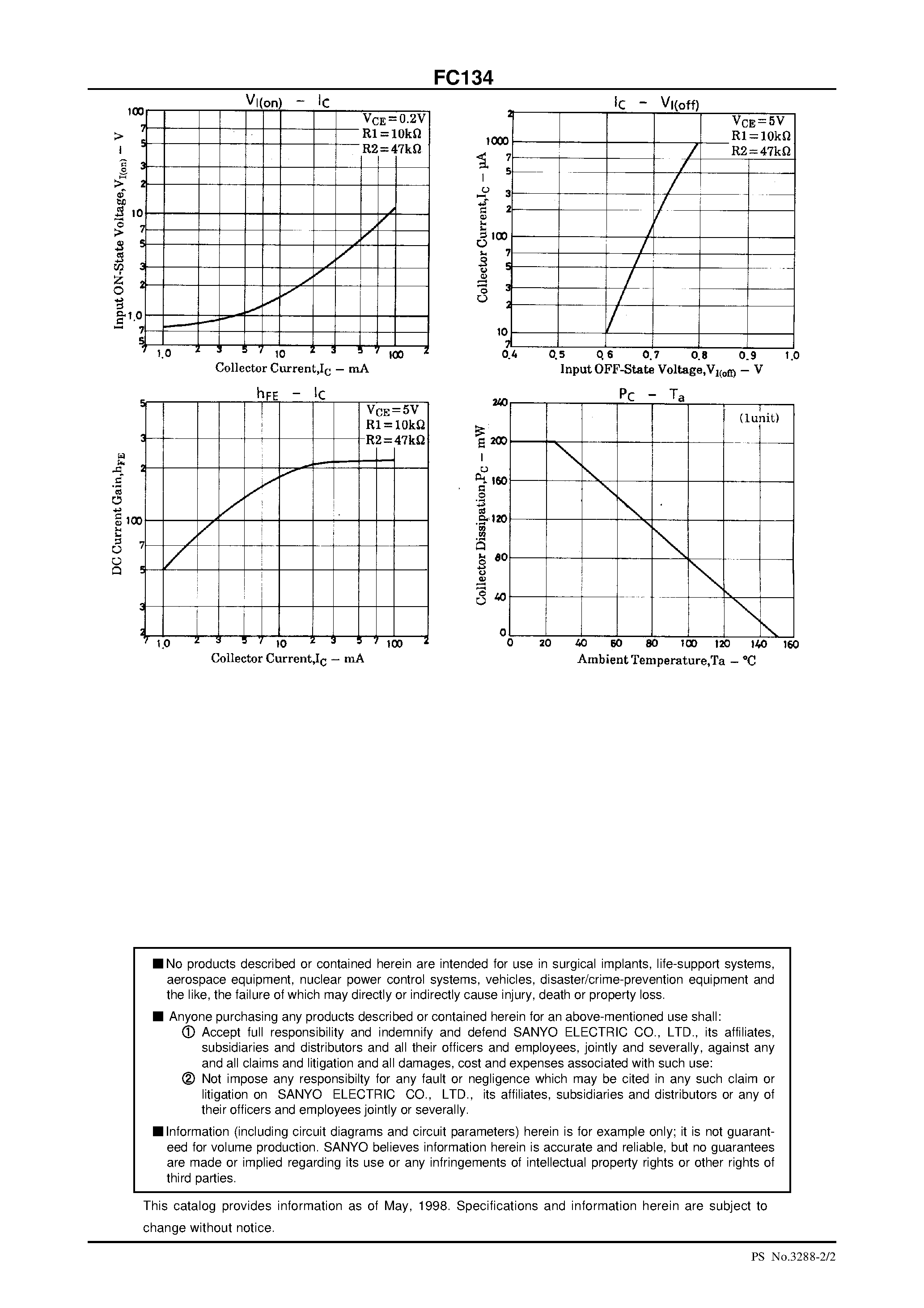 Datasheet FC134 - NPN Epitaxial Planar Silicon Composite Transistor Switching Applications (with Bias Resistance) page 2