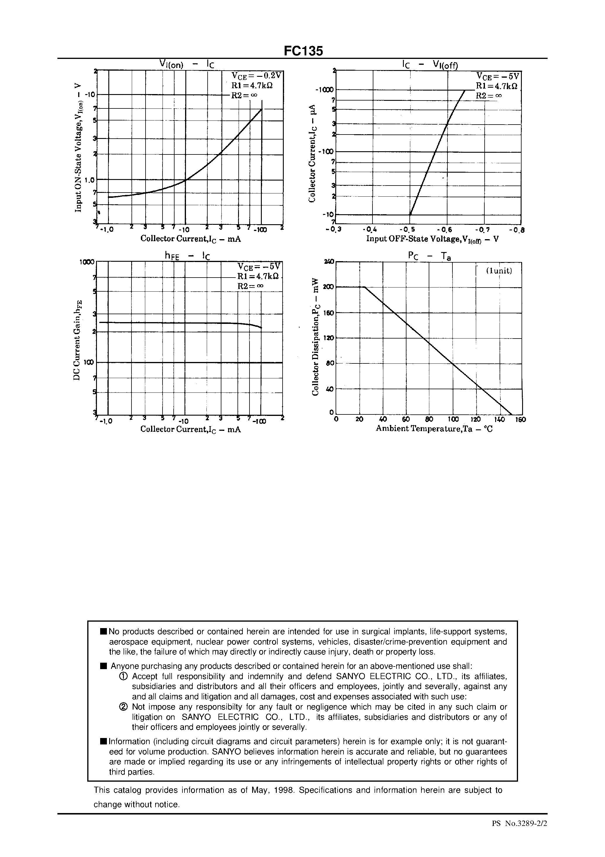 Datasheet FC135 - PNP Epitaxial Planar Silicon Composite Transistor Switching Applications (with Bias Resistance) page 2