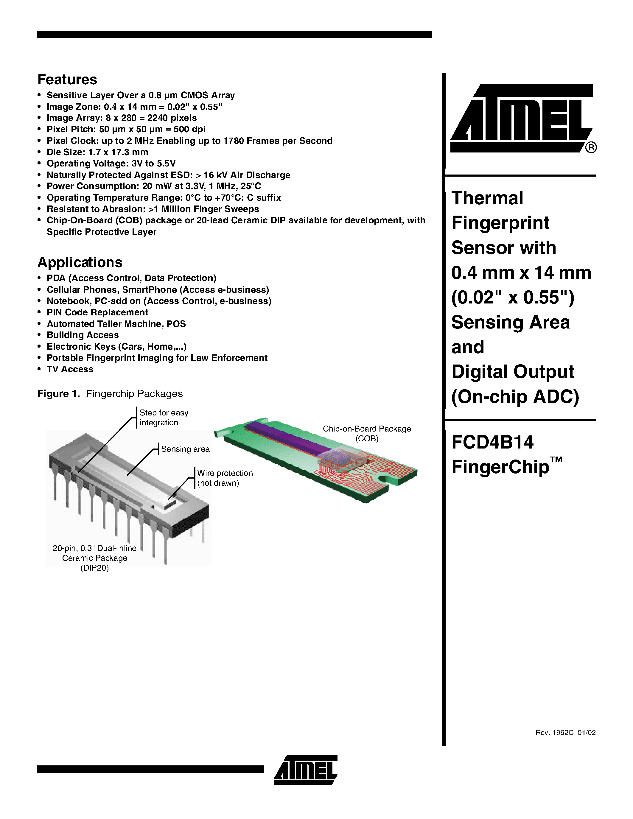 Даташит FCD4B14 - Thermal Fingerprint Sensor with 0.4 mm x 14 mm Sensing Area and Digital Output страница 1