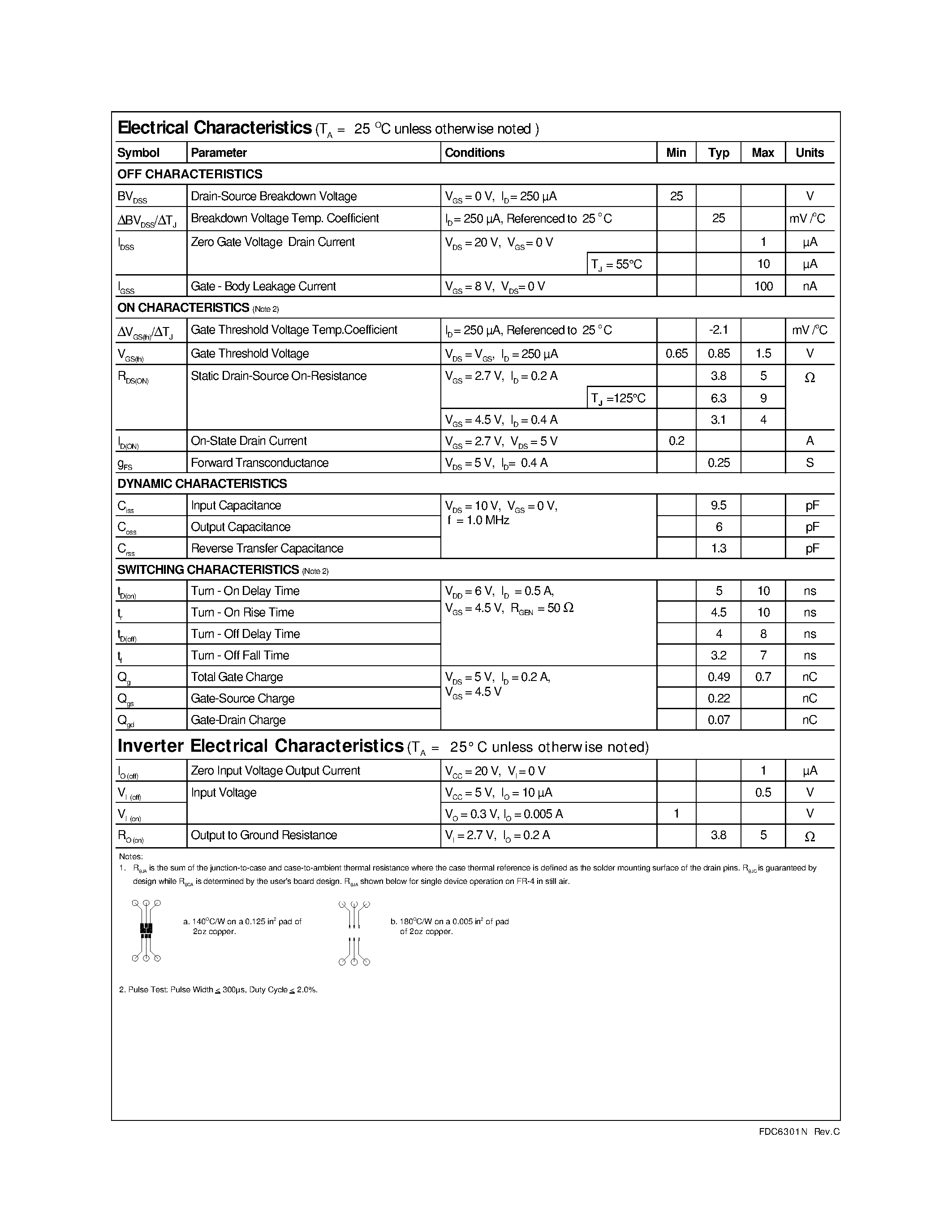 Datasheet FDC6301 - Dual N-Channel / Digital FET page 2