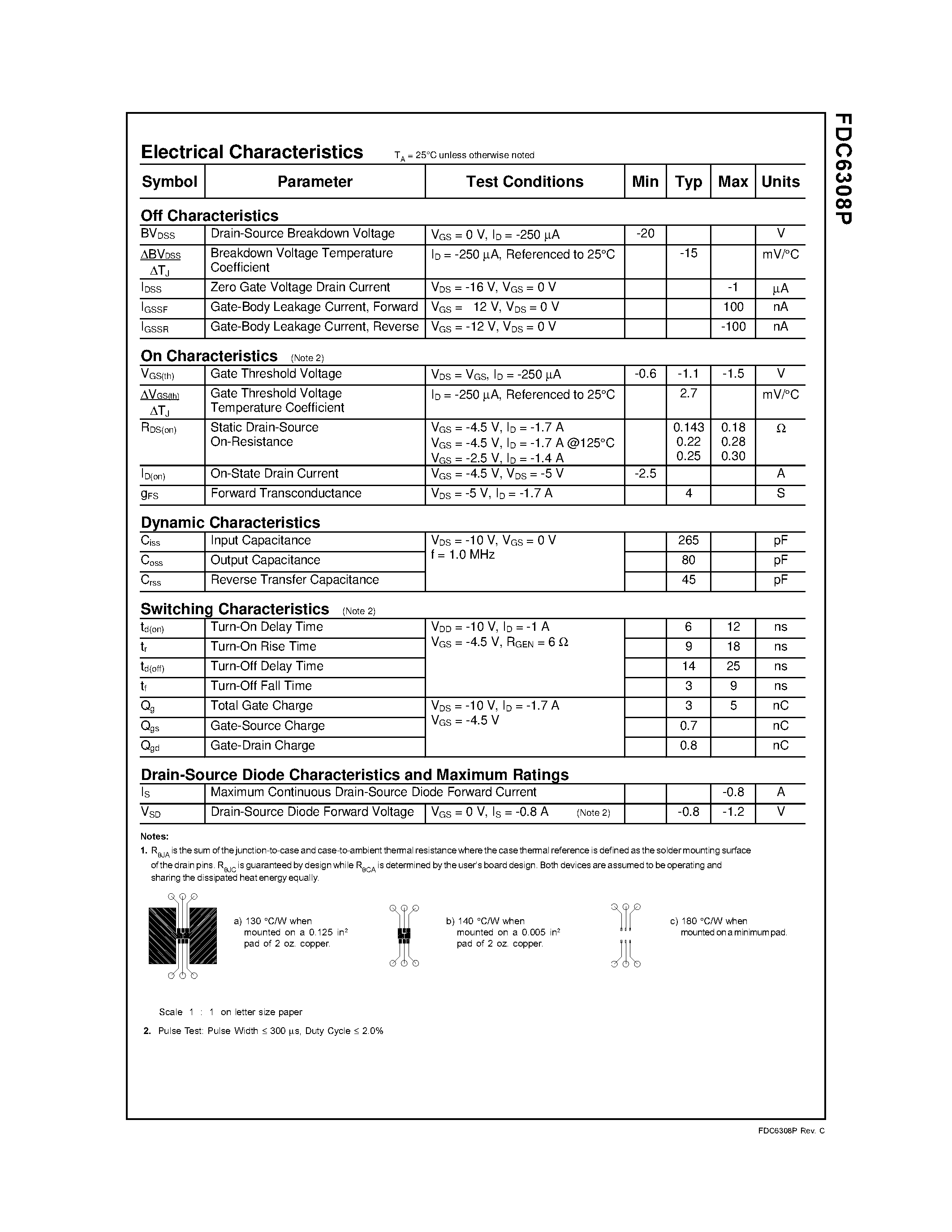 Datasheet FDC6308P - Dual P-Channel 2.5V Specified PowerTrench MOSFET page 2