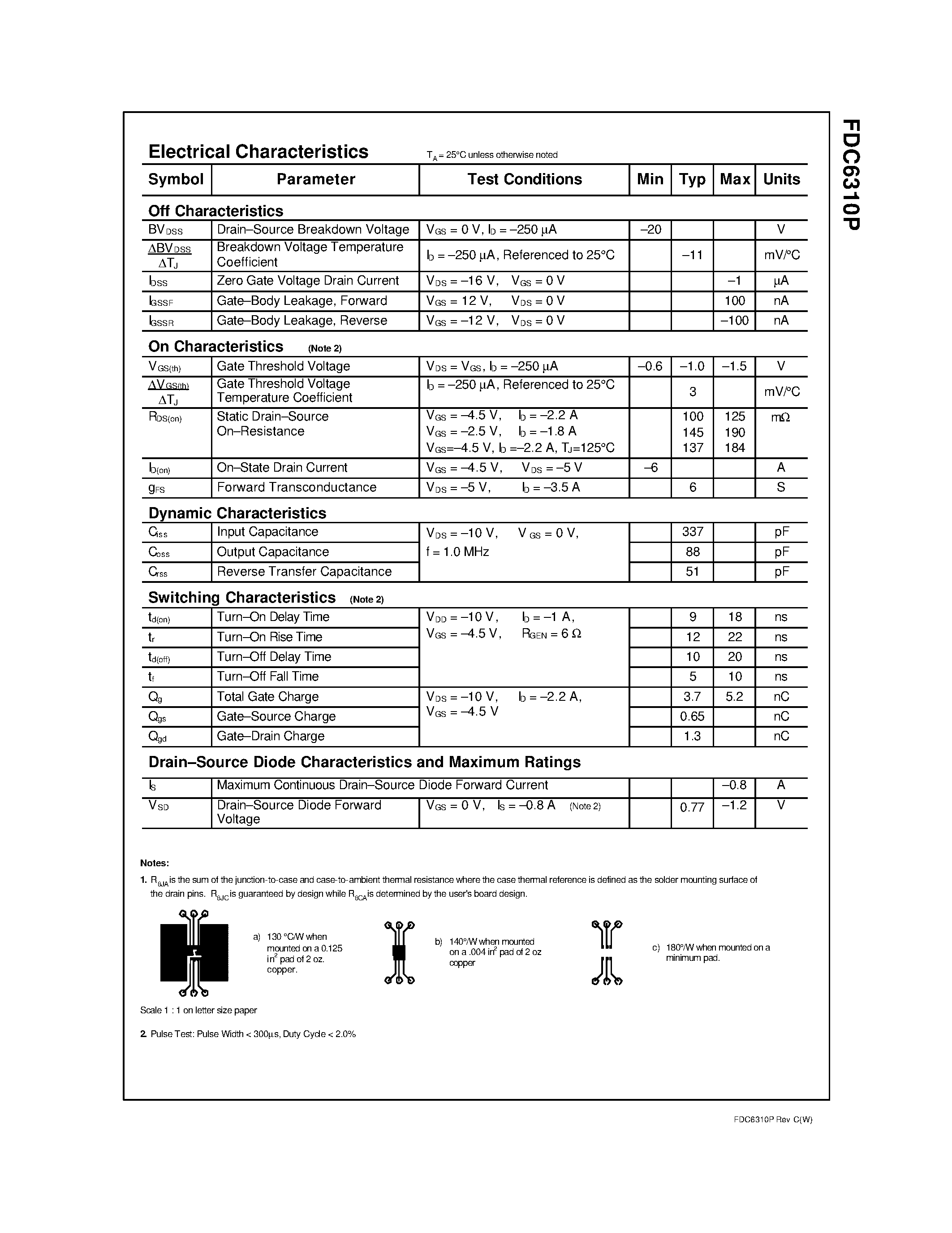 Datasheet FDC6310P - Dual P-Channel 2.5V Specified PowerTrench MOSFET page 2