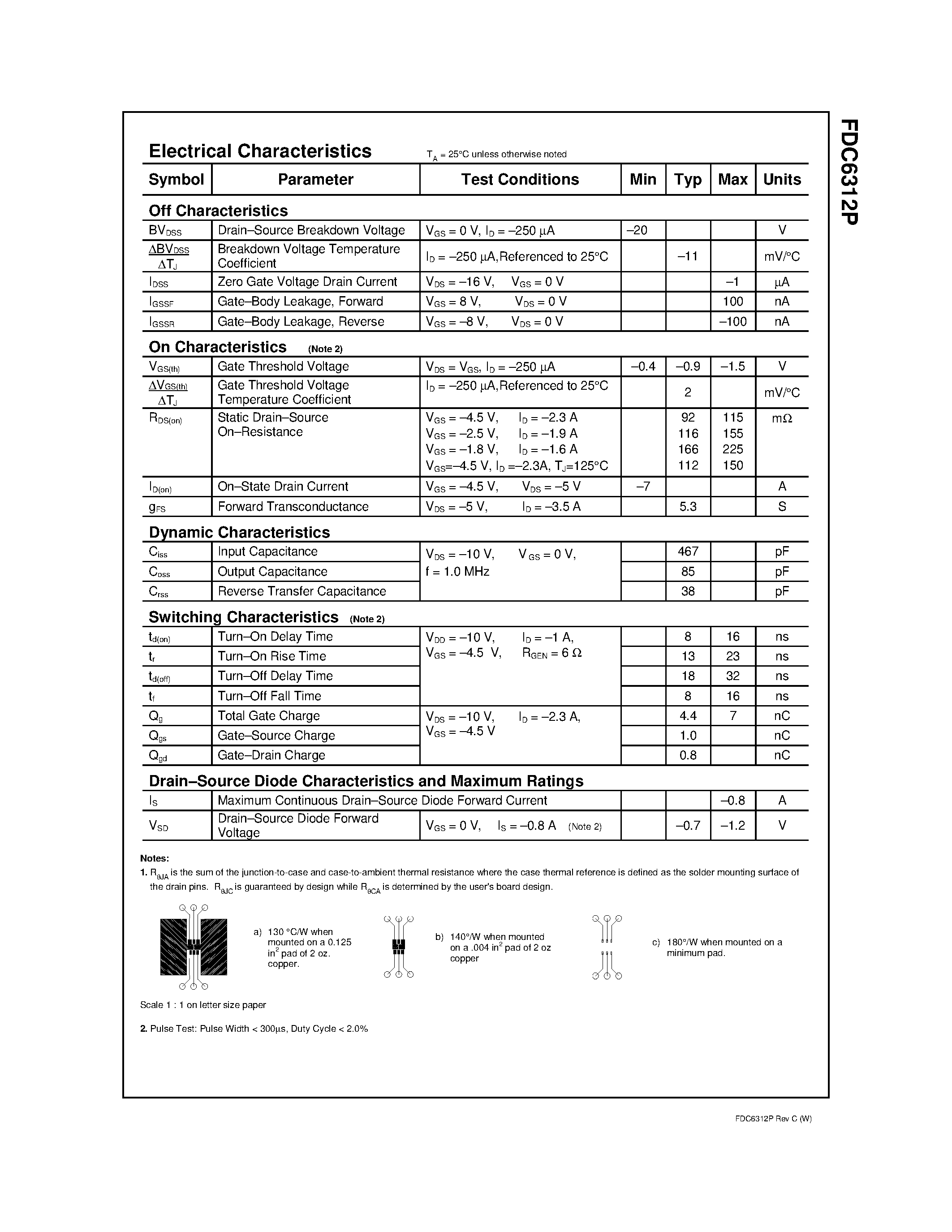 Datasheet FDC6312P - Dual P-Channel 1.8V PowerTrench Specified MOSFET page 2