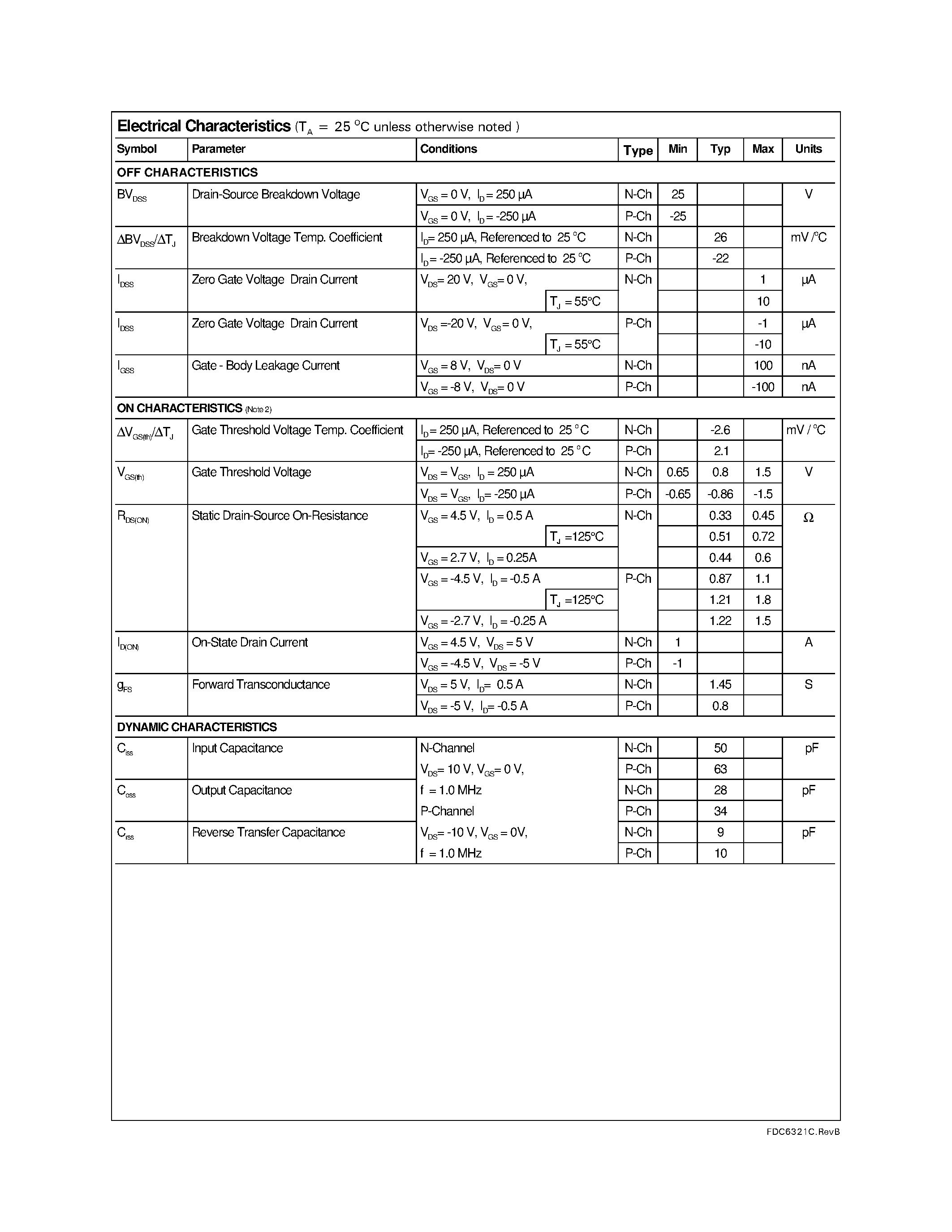 Datasheet FDC6321C - Dual N & P Channel / Digital FET page 2