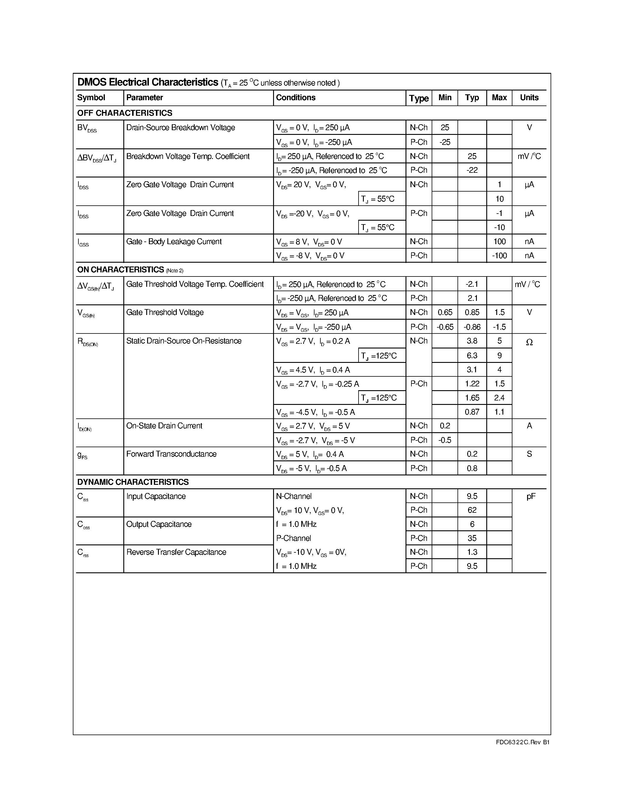 Datasheet FDC6322 - Dual N & P Channel / Digital FET page 2