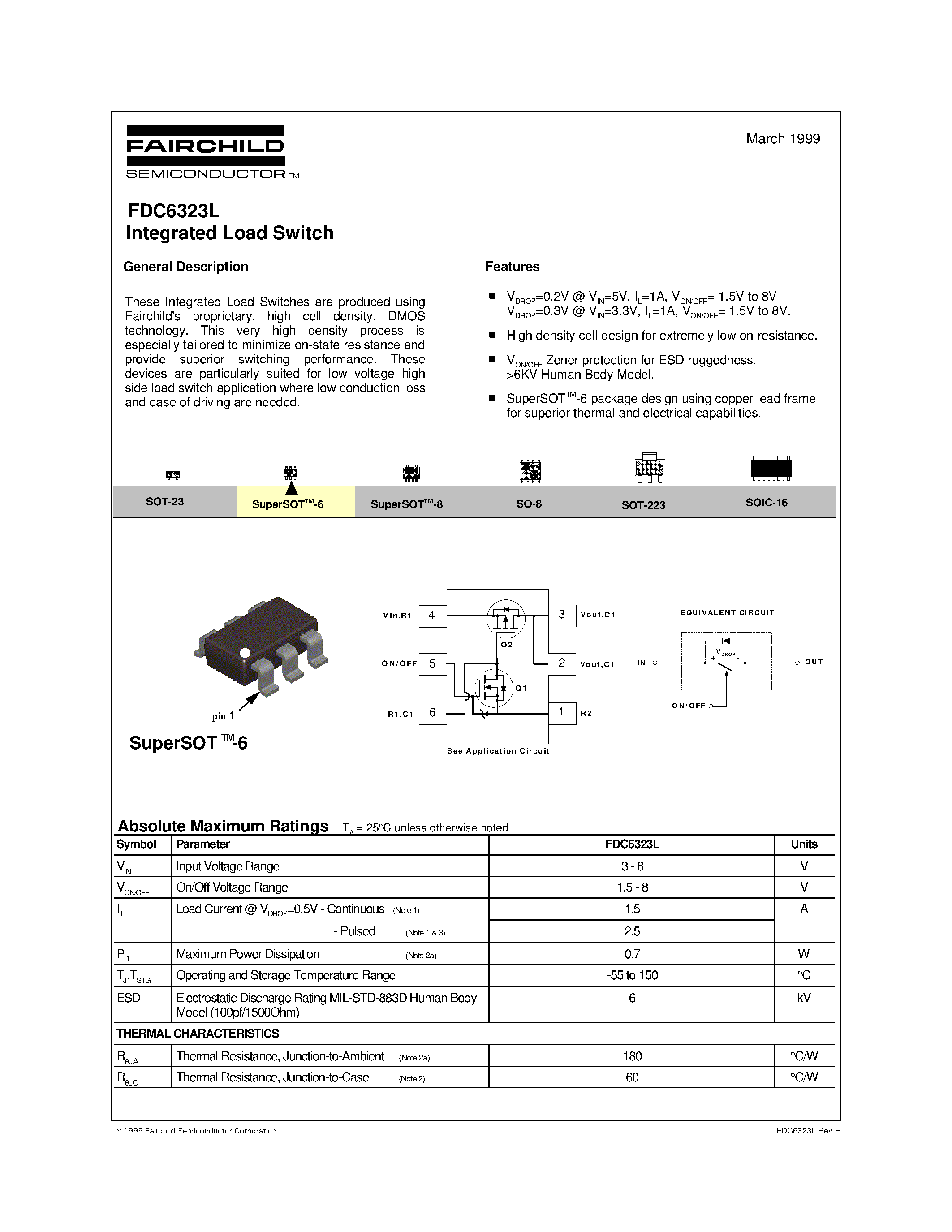 Datasheet FDC6323 - Integrated Load Switch page 1