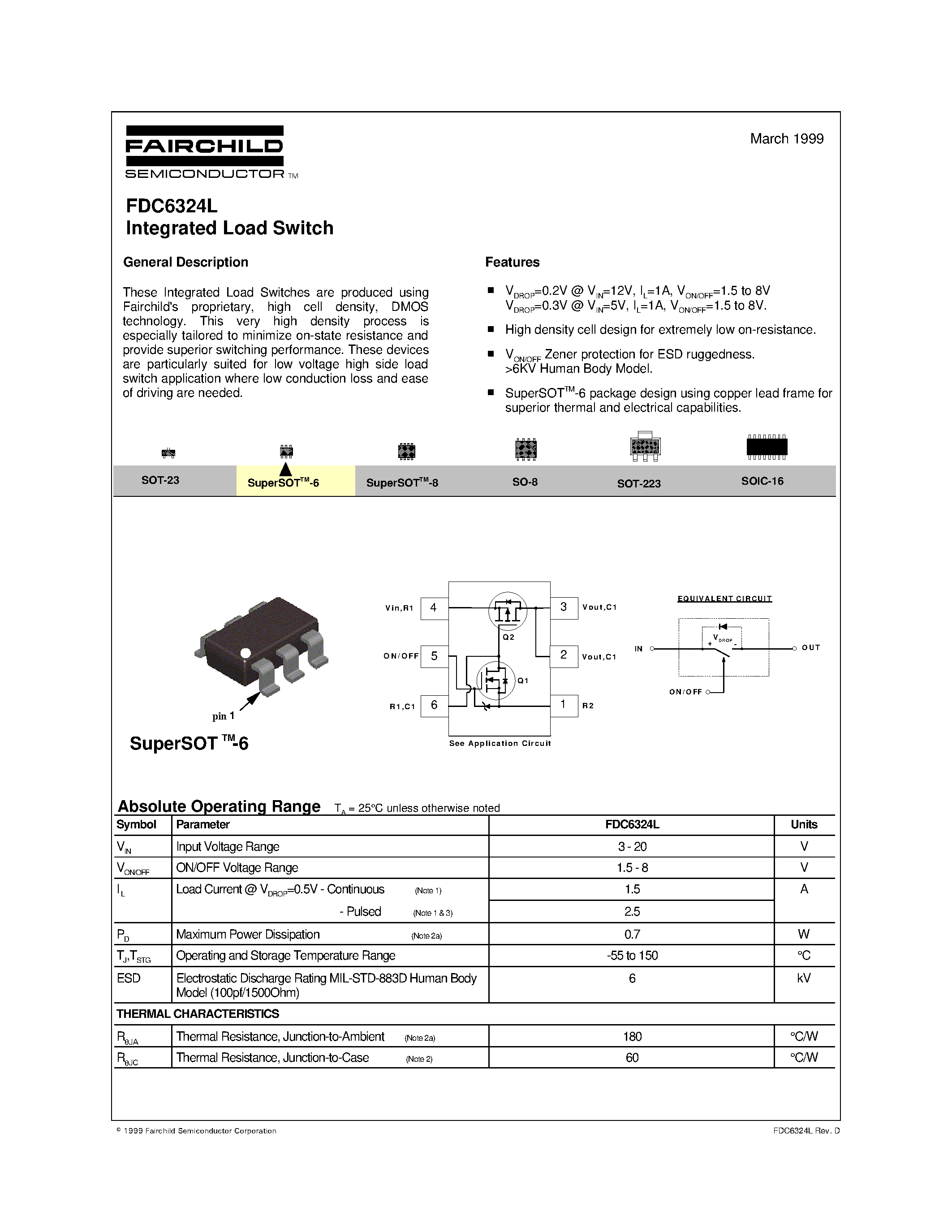 Datasheet FDC6324 - Integrated Load Switch page 1