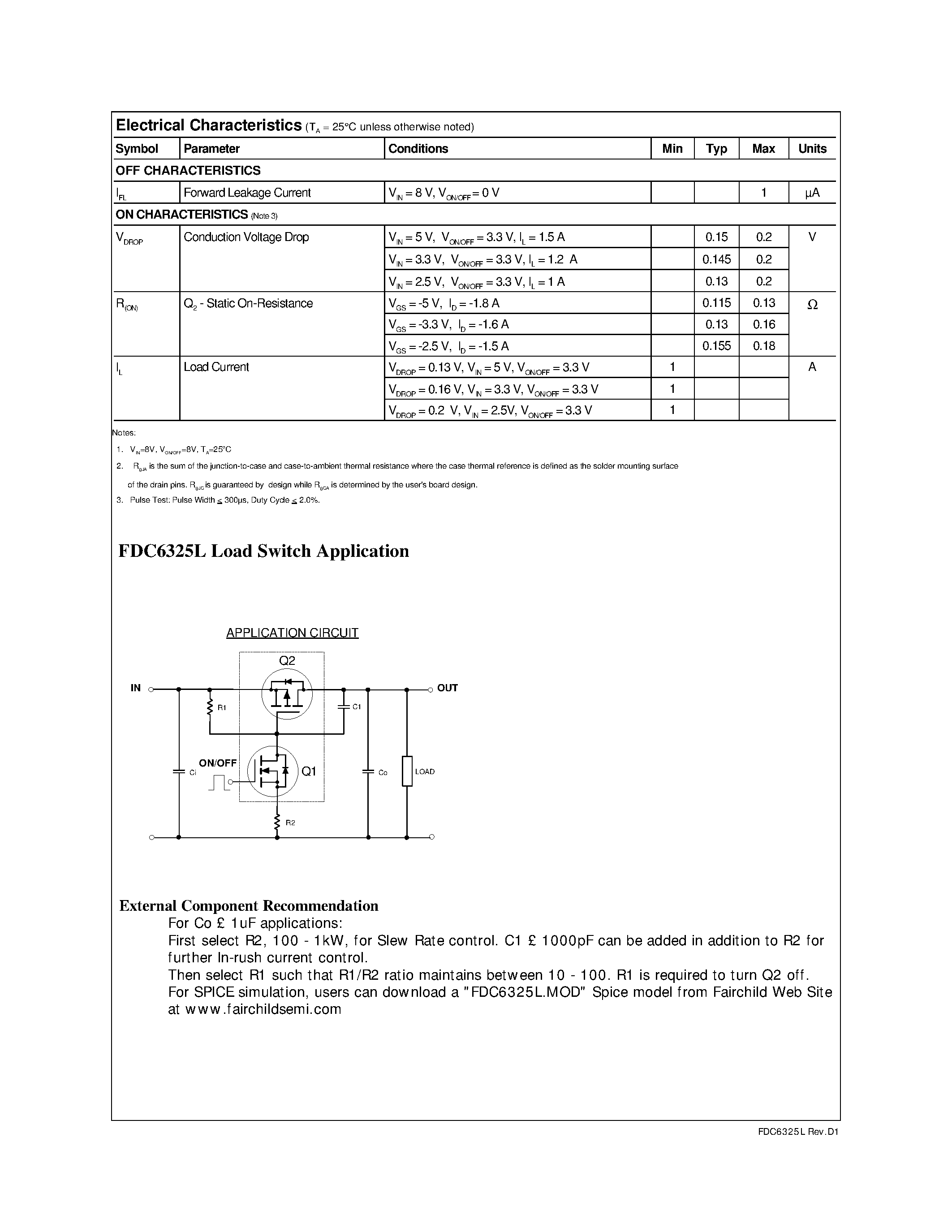 Datasheet FDC6325L - Integrated Load Switch page 2