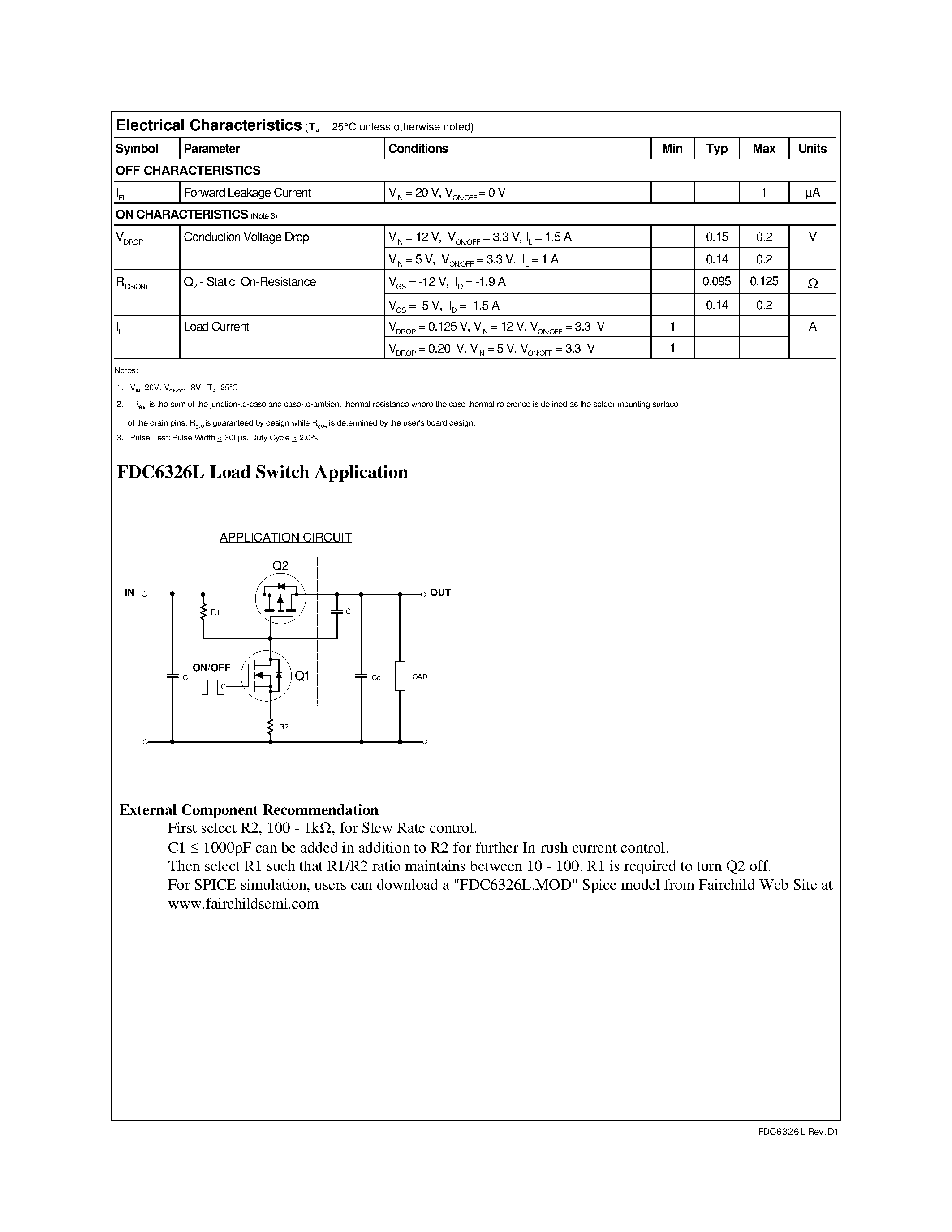 Datasheet FDC6326 - Integrated Load Switch page 2