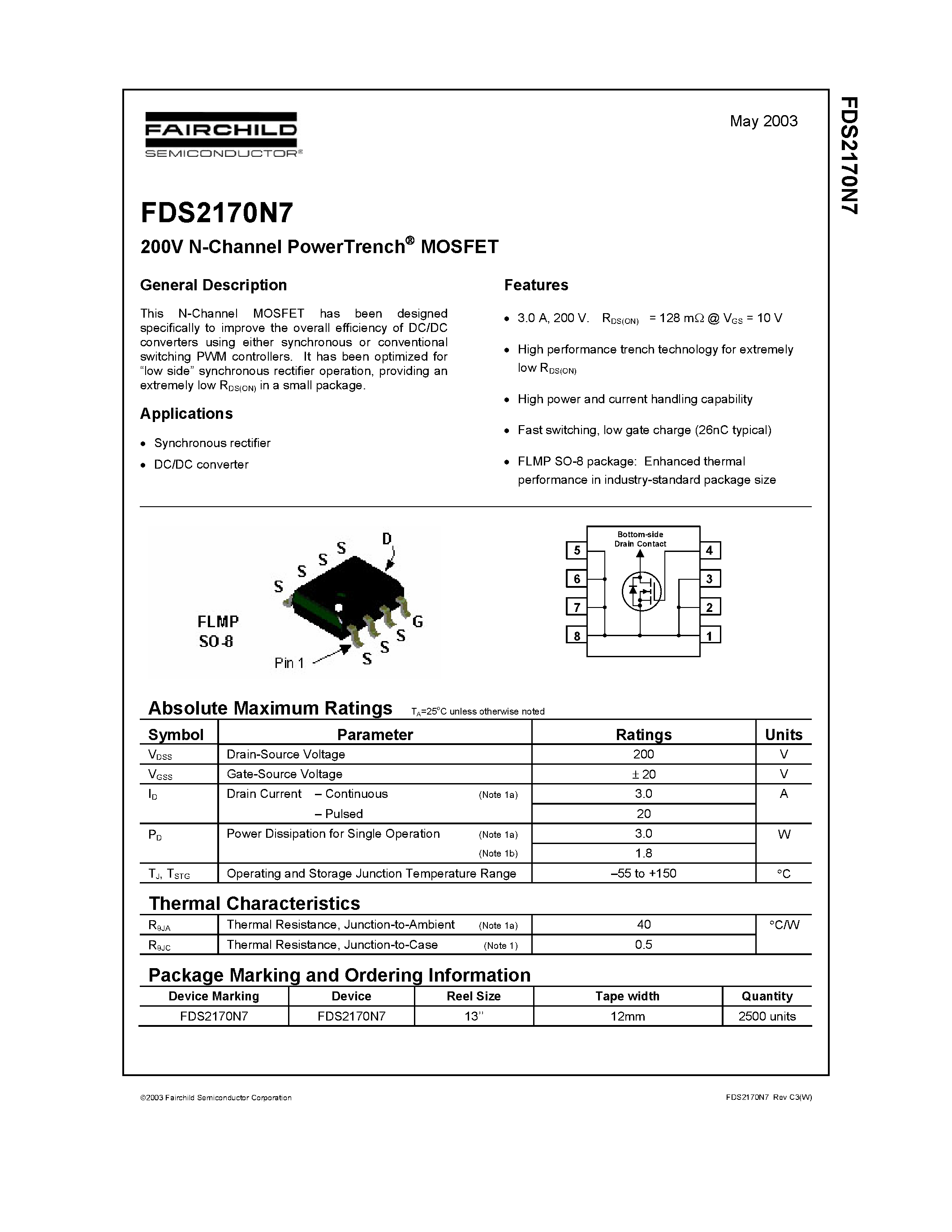 Datasheet FDS2170N7 - 200V N-Channel PowerTrench MOSFET page 1