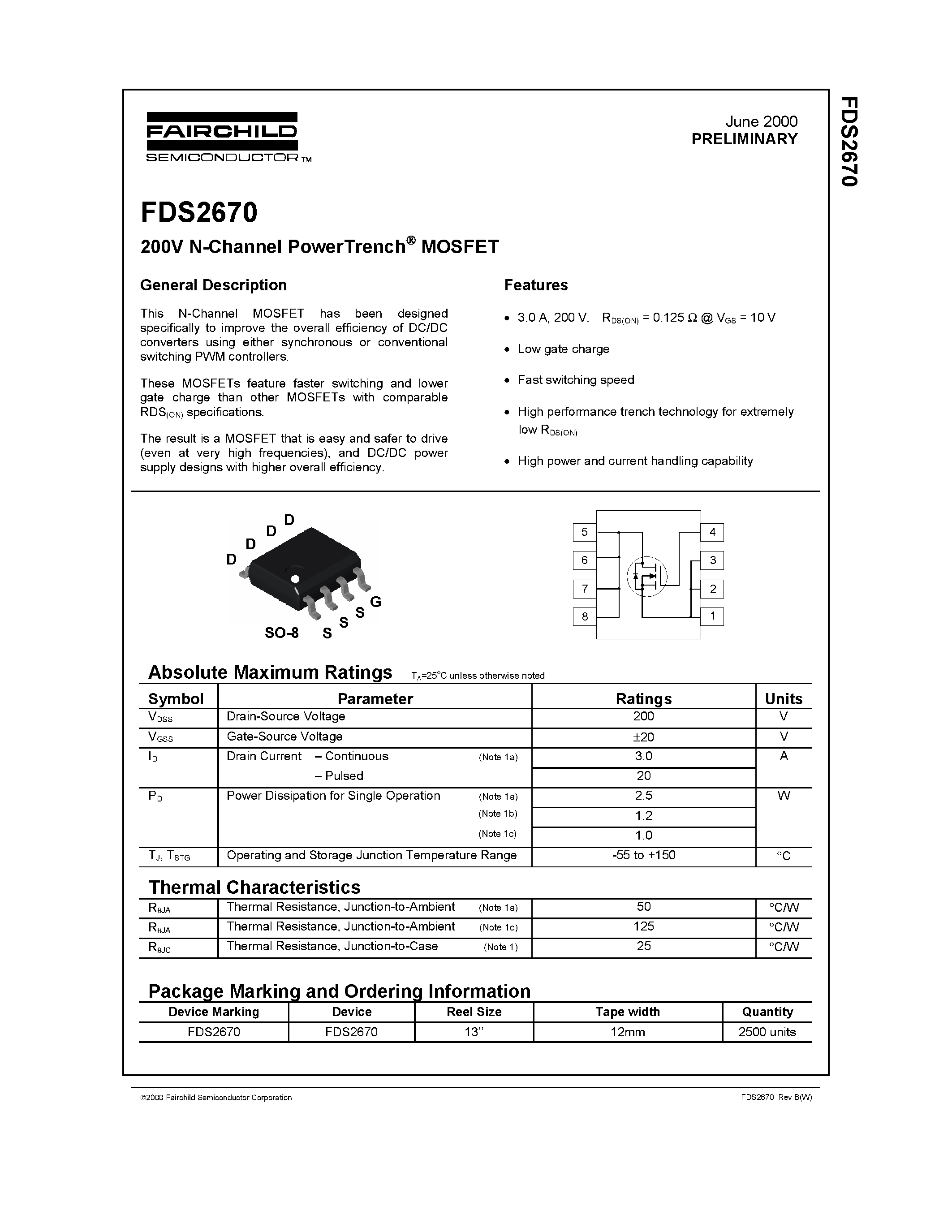 Datasheet FDS2670 - 200V N-Channel PowerTrench MOSFET page 1