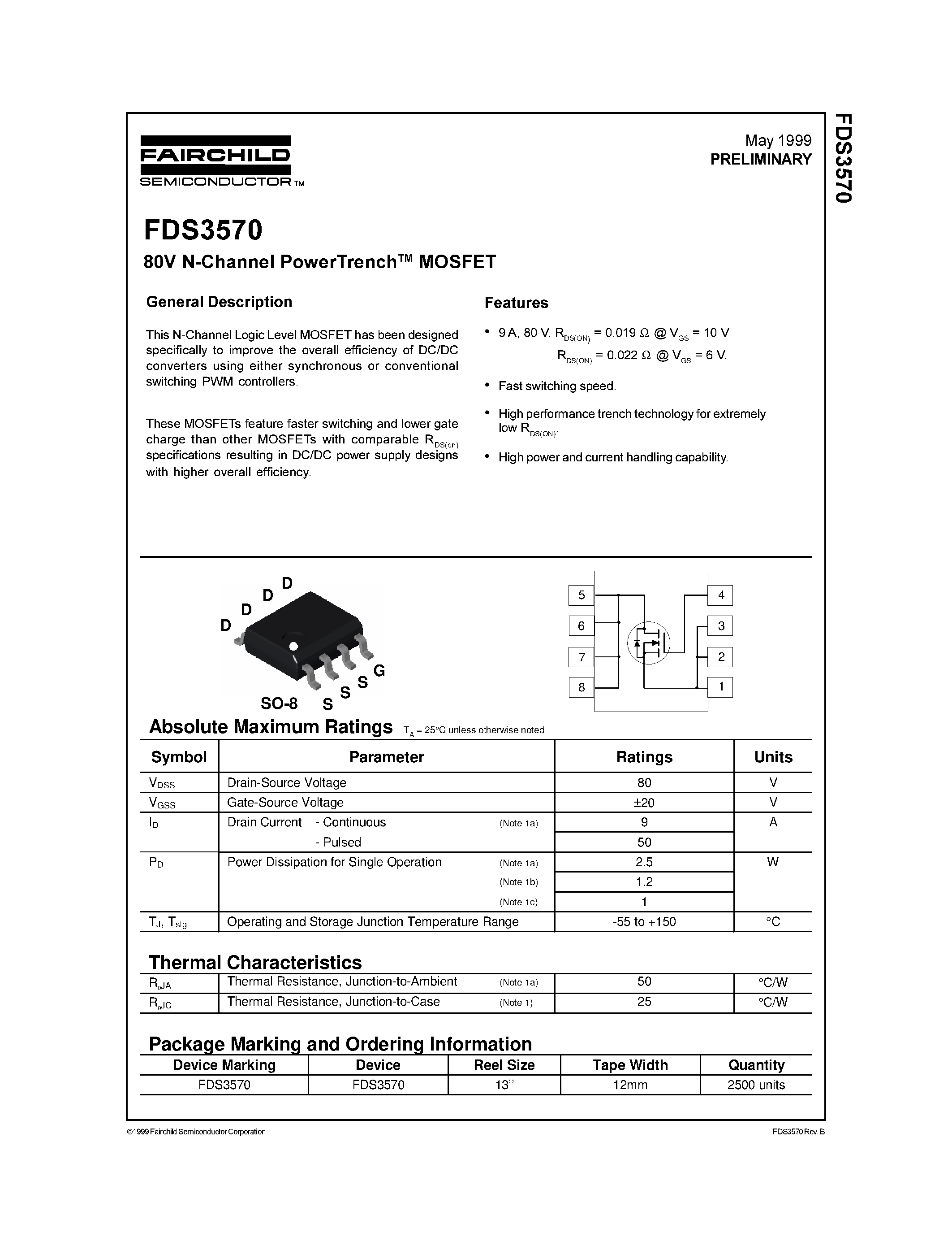 Datasheet FDS3570 - 80V N-Channel PowerTrench MOSFET page 1