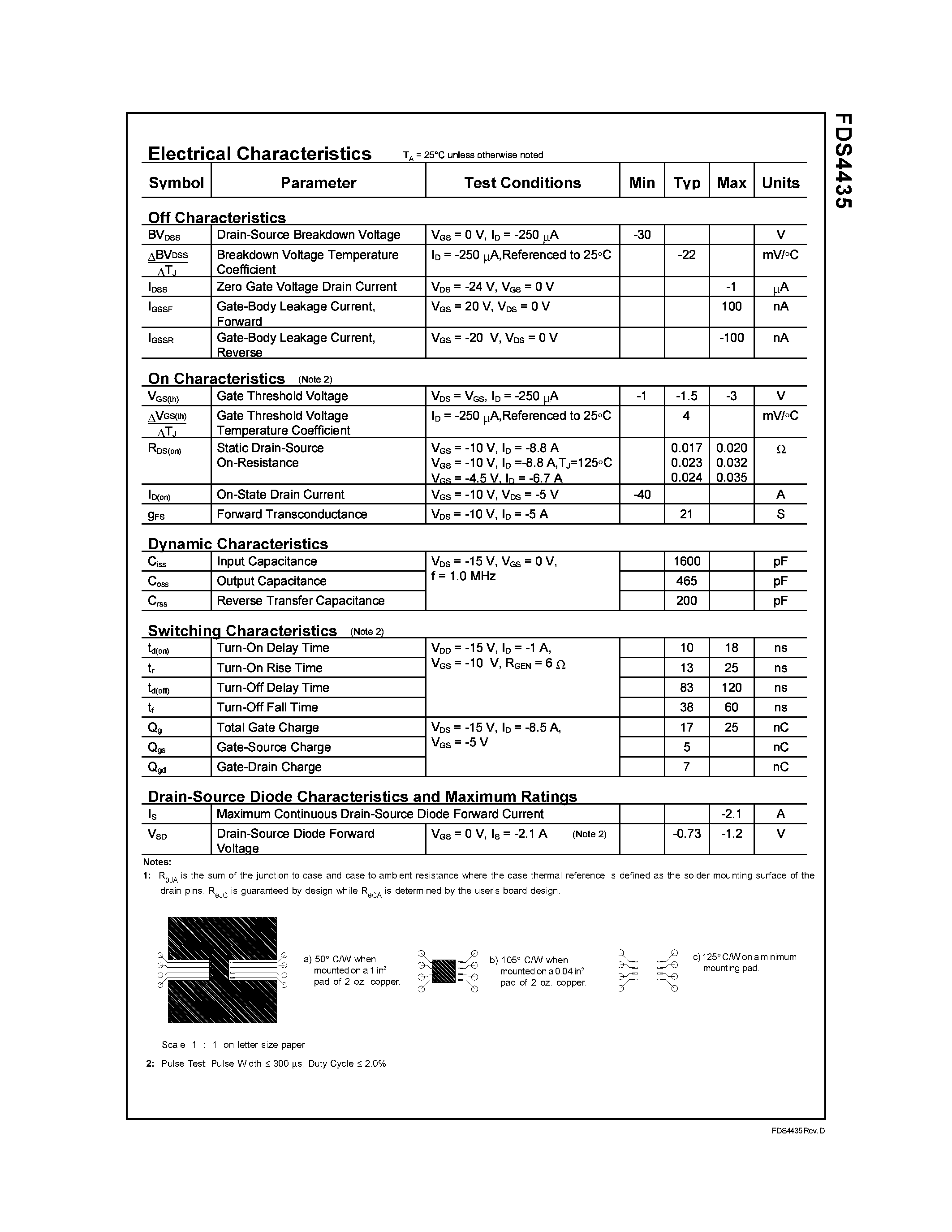 Datasheet FDS4435 - P-Channel Logic Level PowerTrenchMOSFET page 2