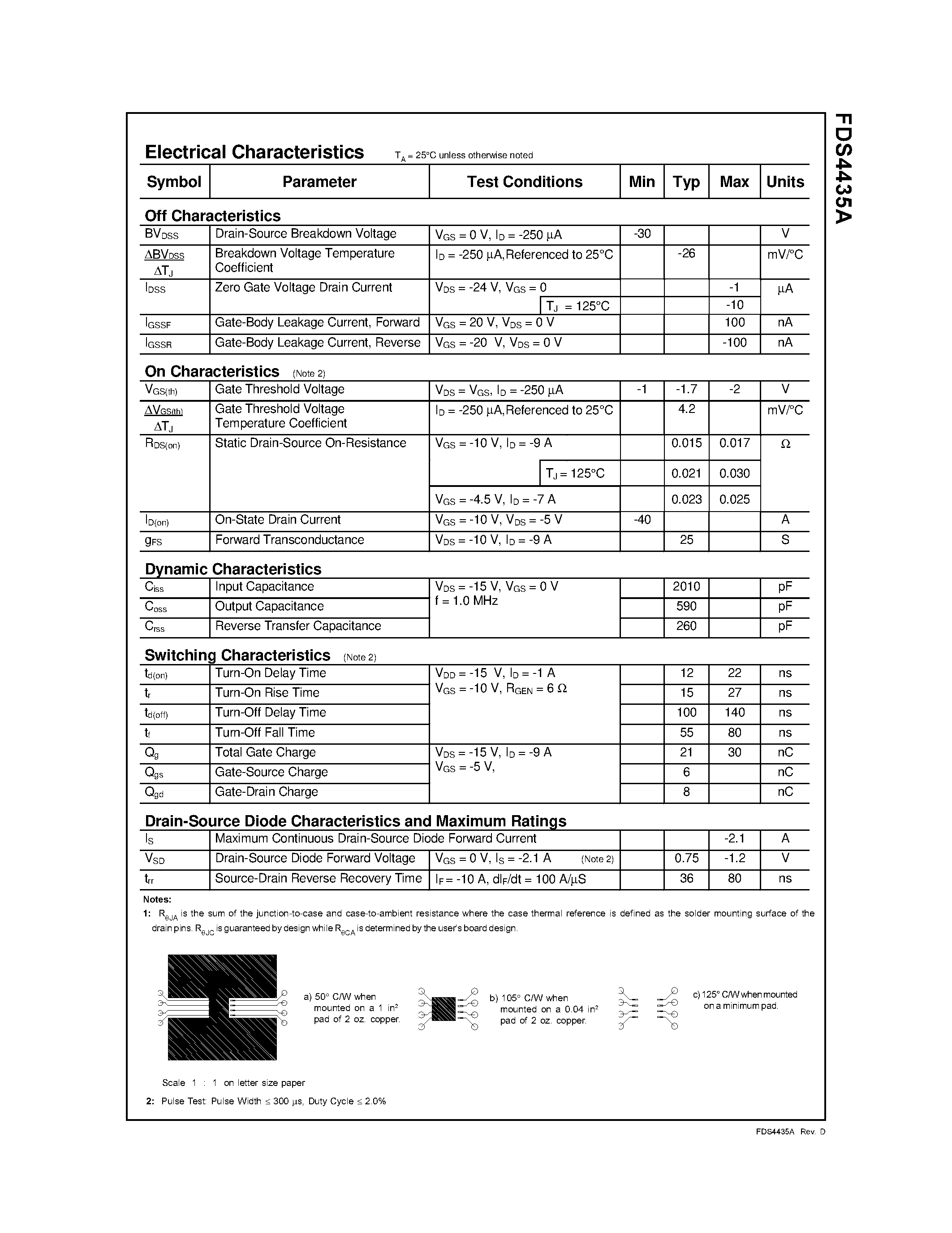 Datasheet FDS4435A - P-Channel Logic Level PowerTrenchMOSFET page 2