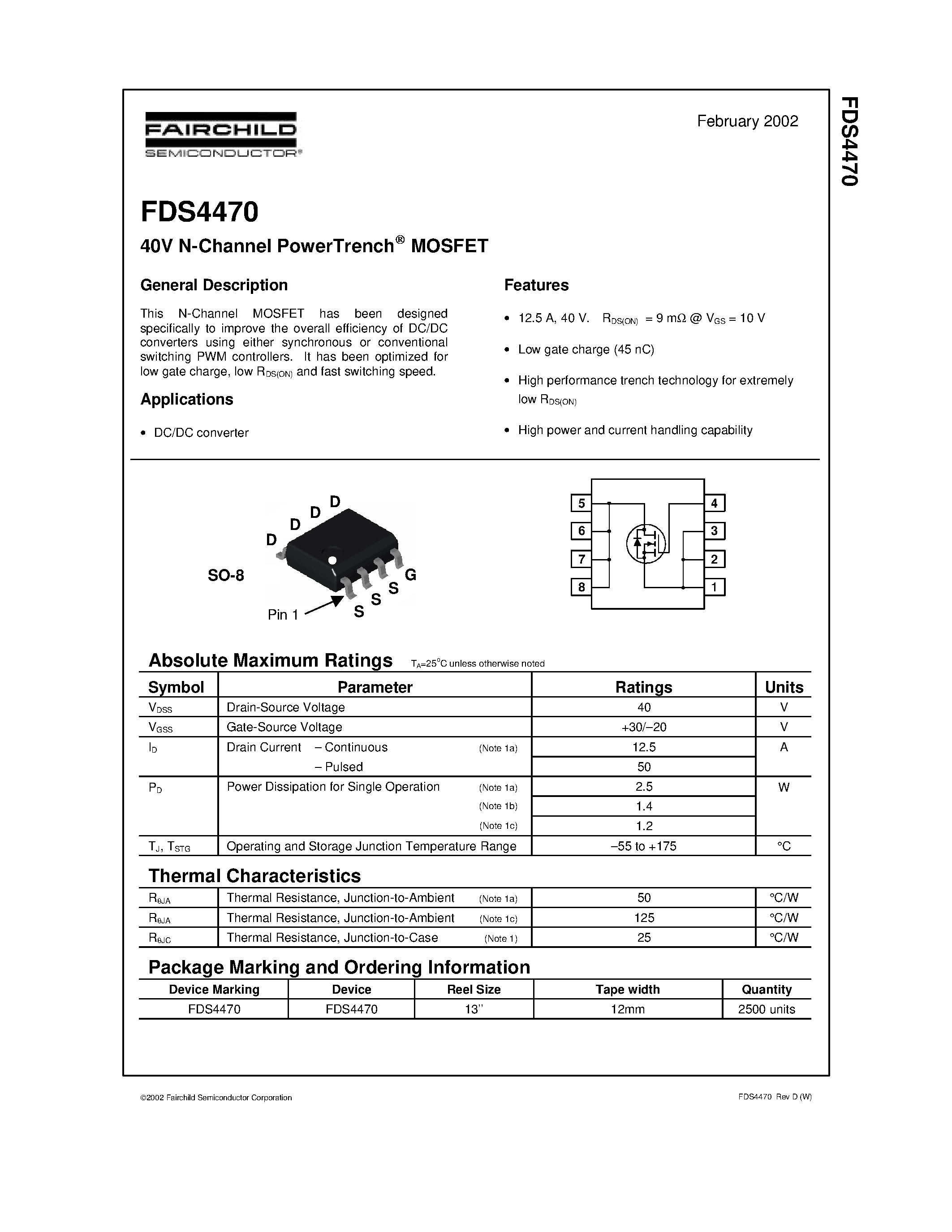 Datasheet FDS4470 - 40V N-Channel PowerTrench MOSFET page 1