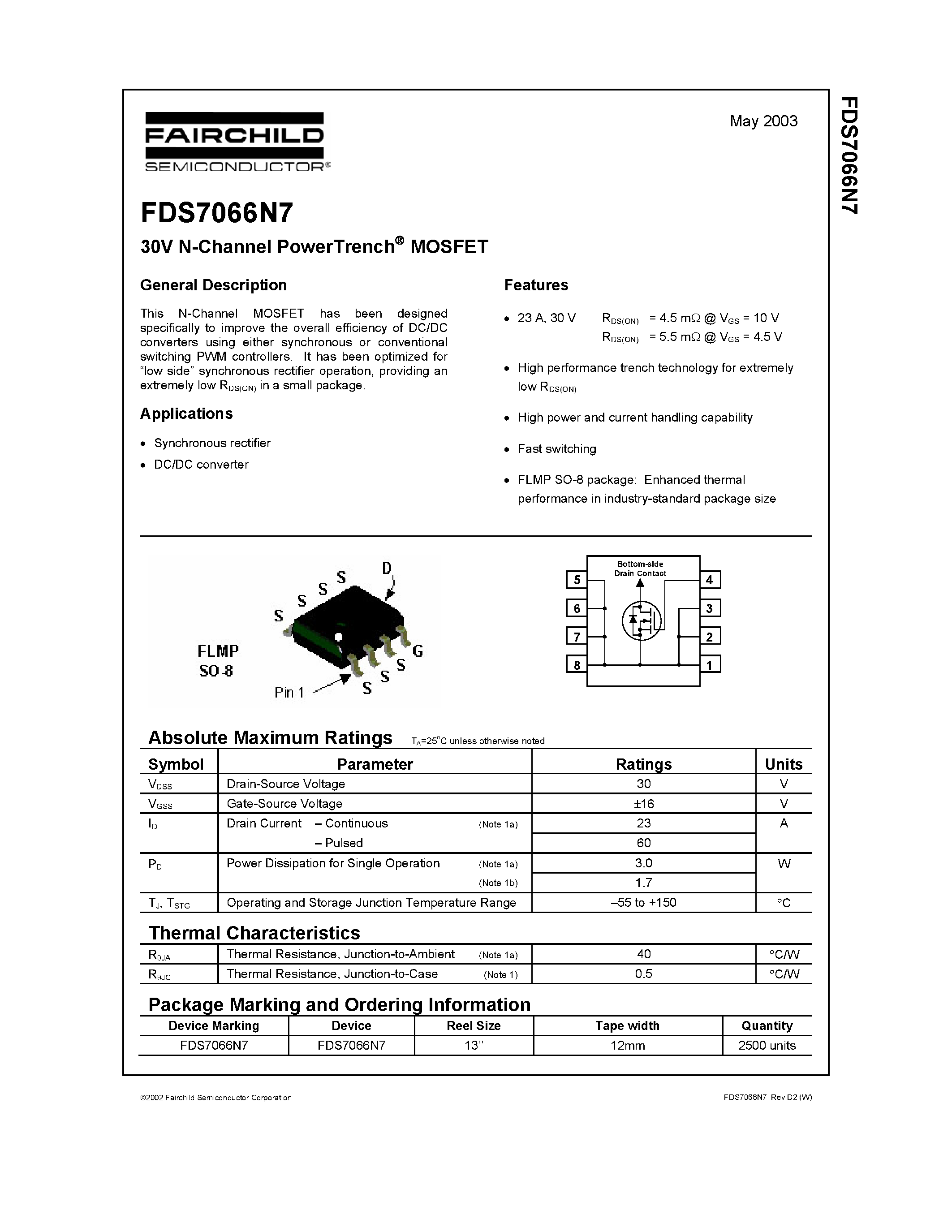 Даташит FDS7066N7 - 30V N-Channel PowerTrench MOSFET страница 1