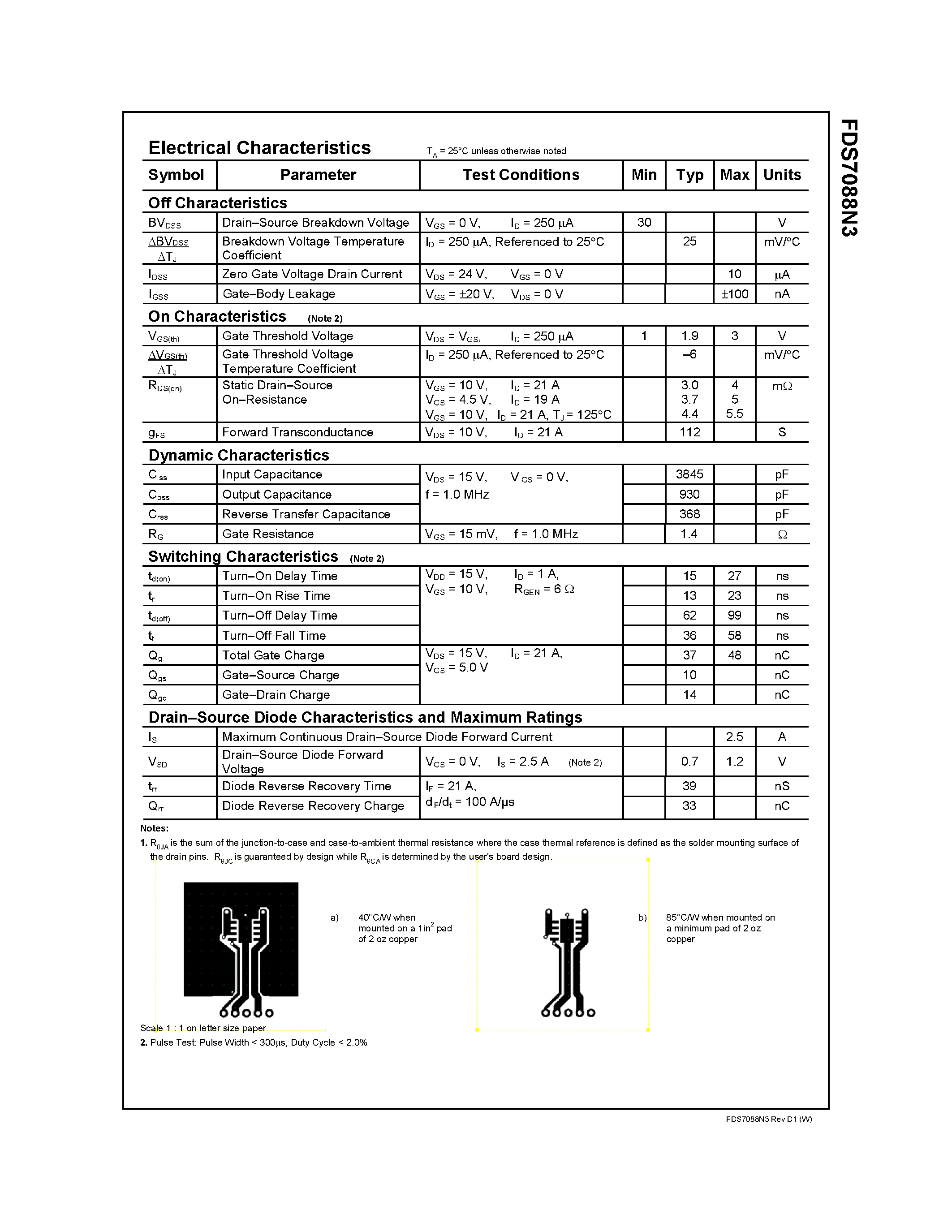 Даташит FDS7088N3 - 30V N-Channel PowerTrench MOSFET страница 2