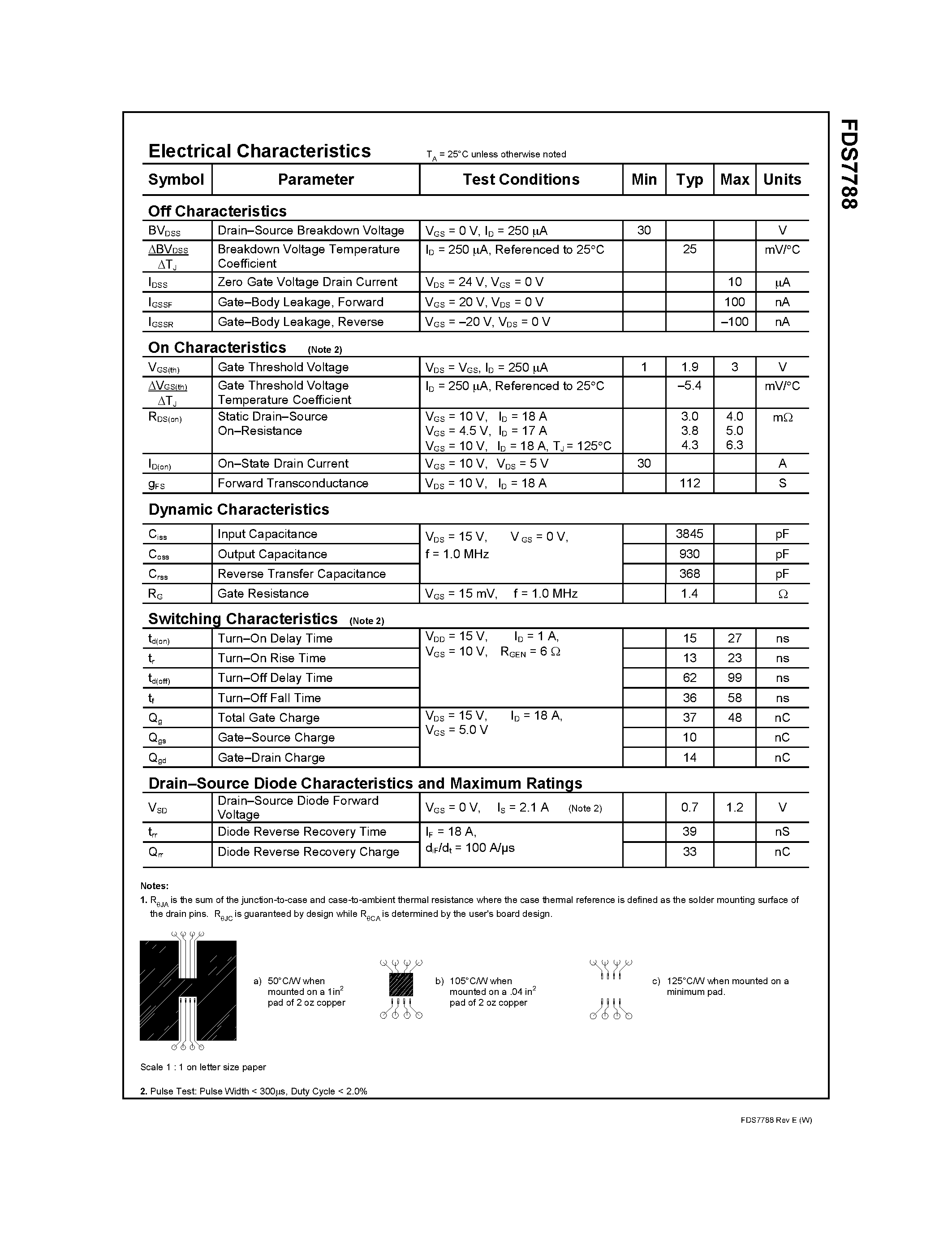 Даташит FDS7788 - 30V N-Channel PowerTrench MOSFET страница 2