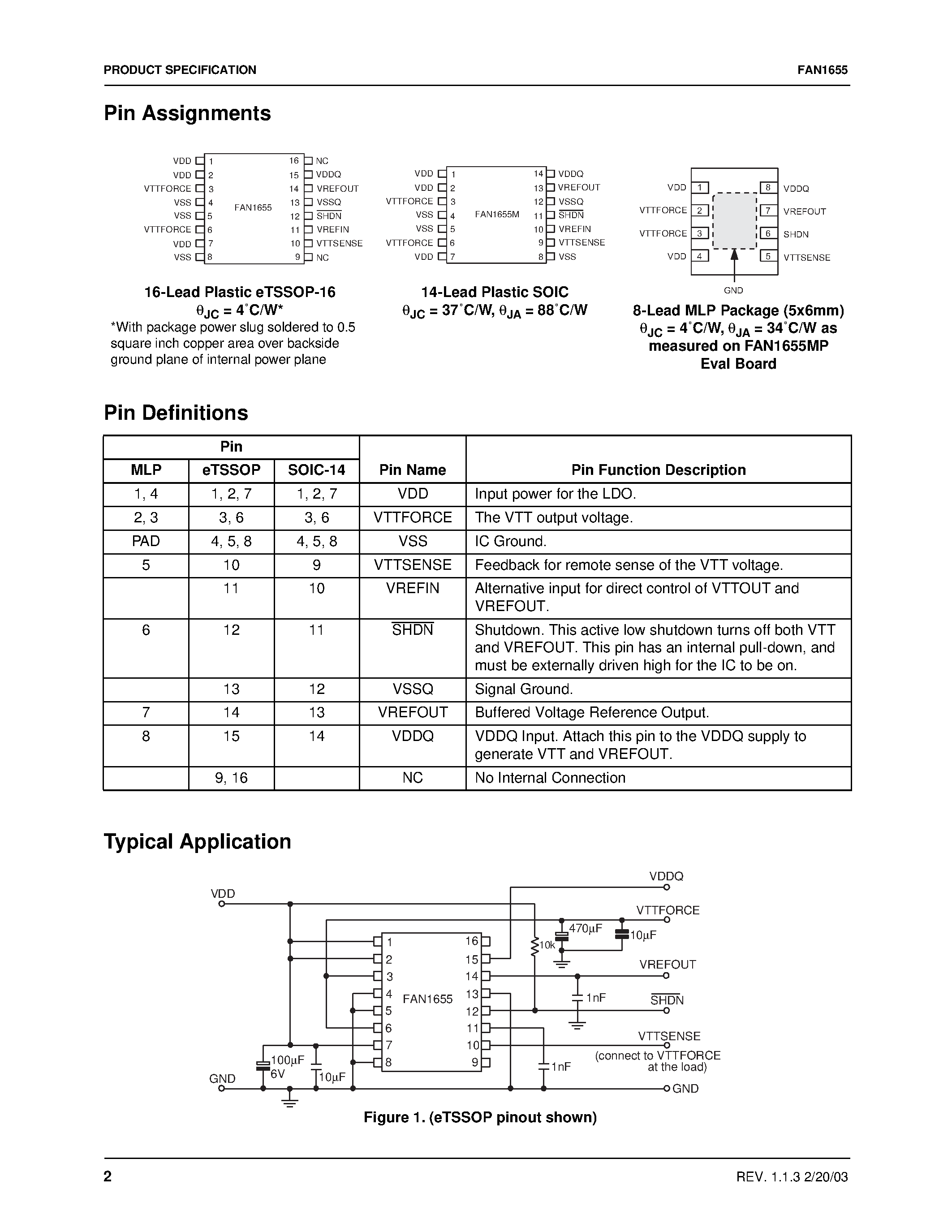 Даташит FAN1655 - 3A DDR Bus Termination Regulator страница 2