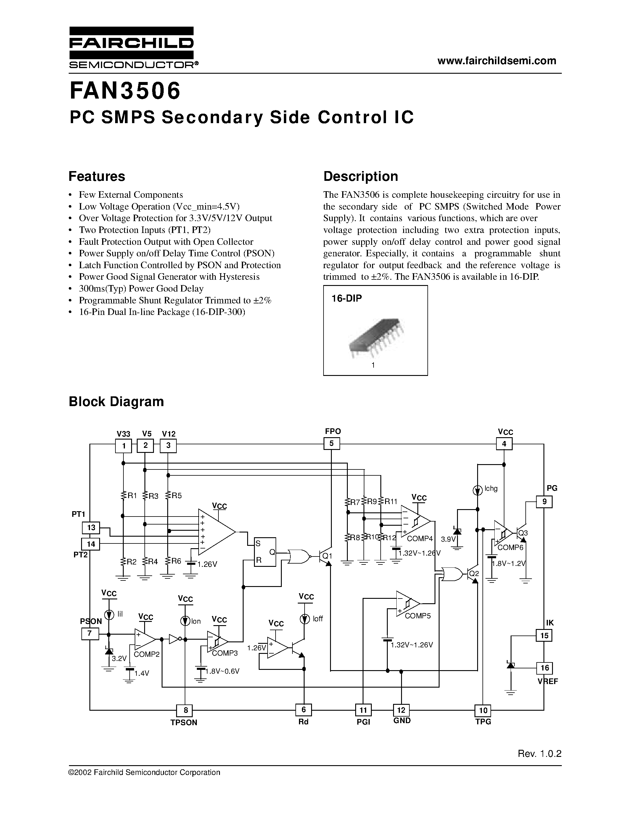 Даташит FAN3506 - PC SMPS Secondary Side Control IC страница 1