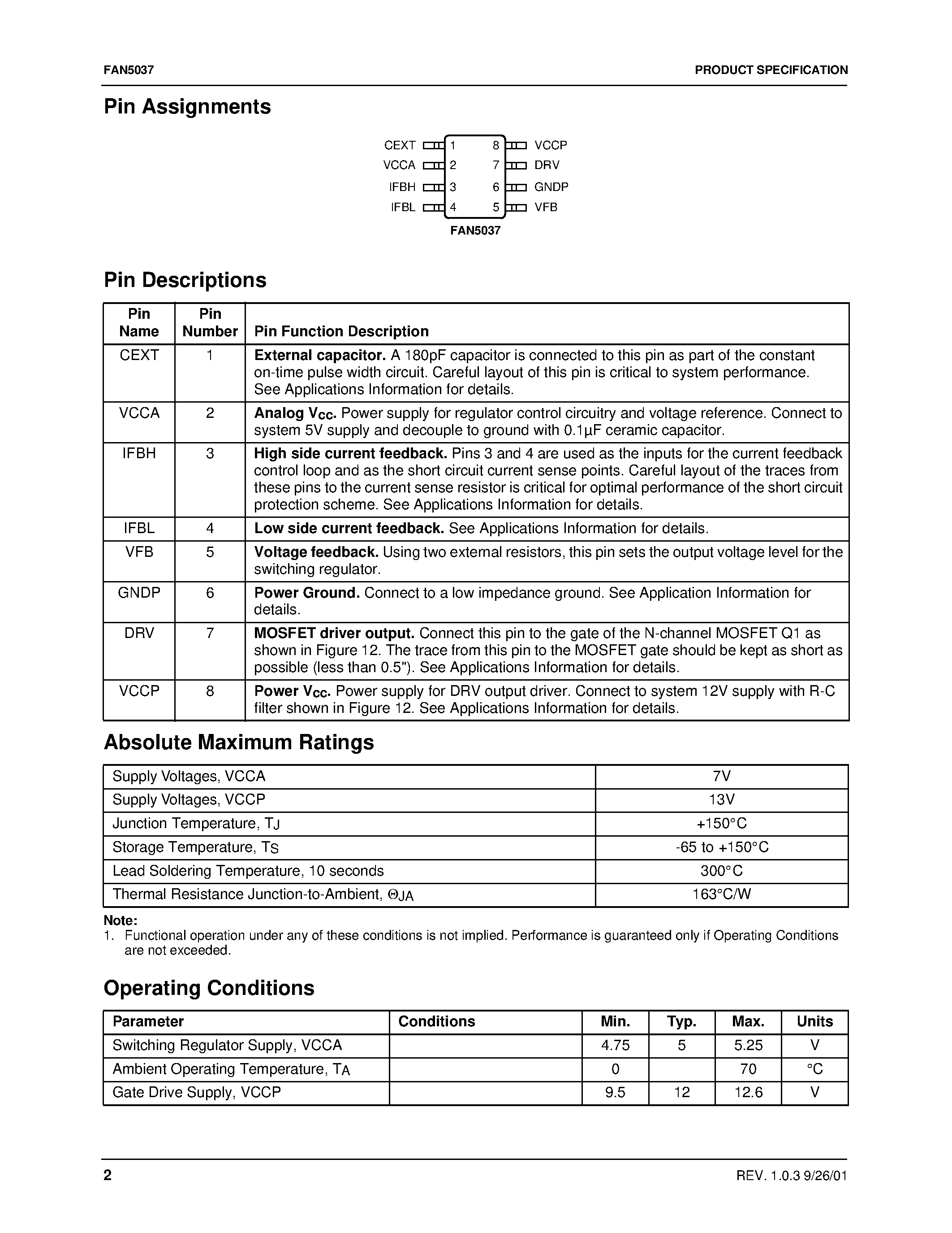 Даташит FAN5037 - Adjustable Switching Regulator Controller страница 2