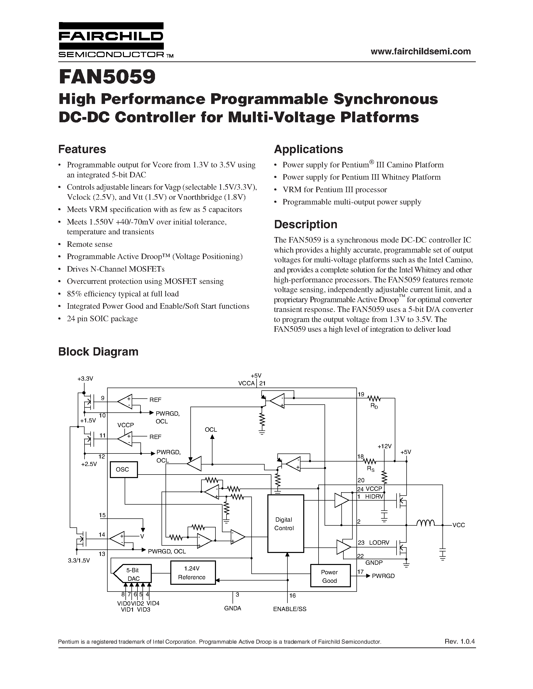 Даташит FAN5059 - High Performance Programmable Synchronous страница 1