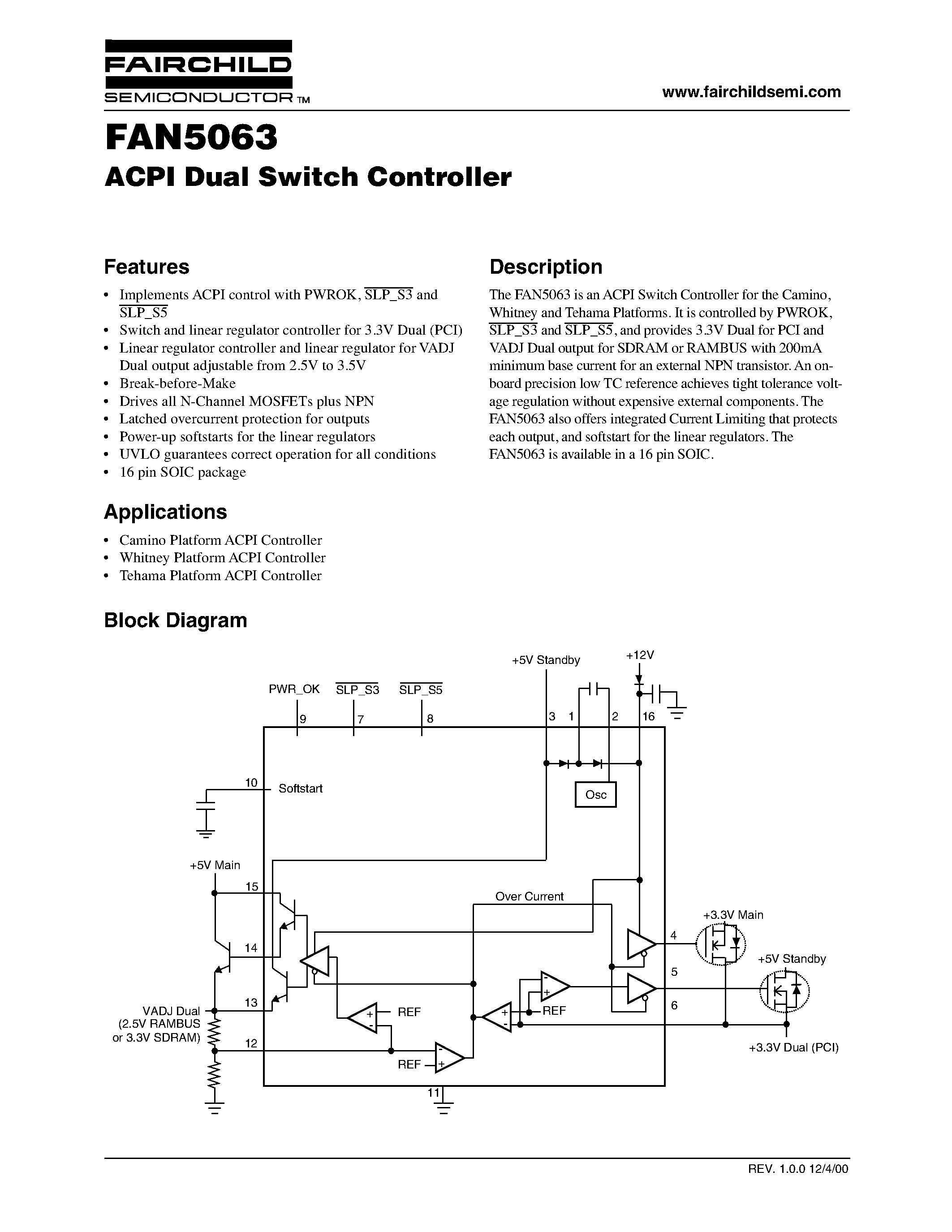 Даташит FAN5063 - ACPI Dual Switch Controller страница 1