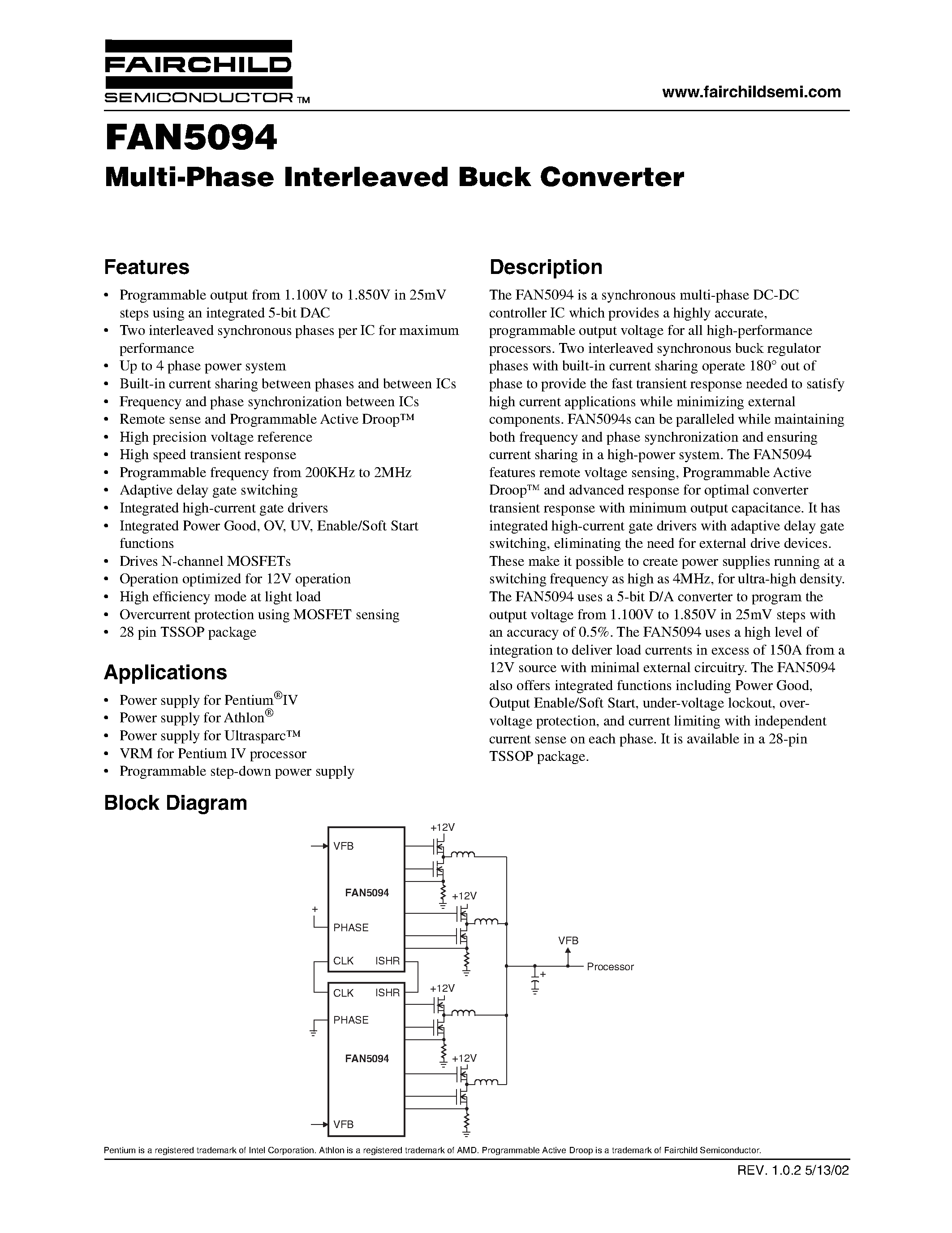 Даташит FAN5094 - Multi-Phase Interleaved Buck Converter страница 1