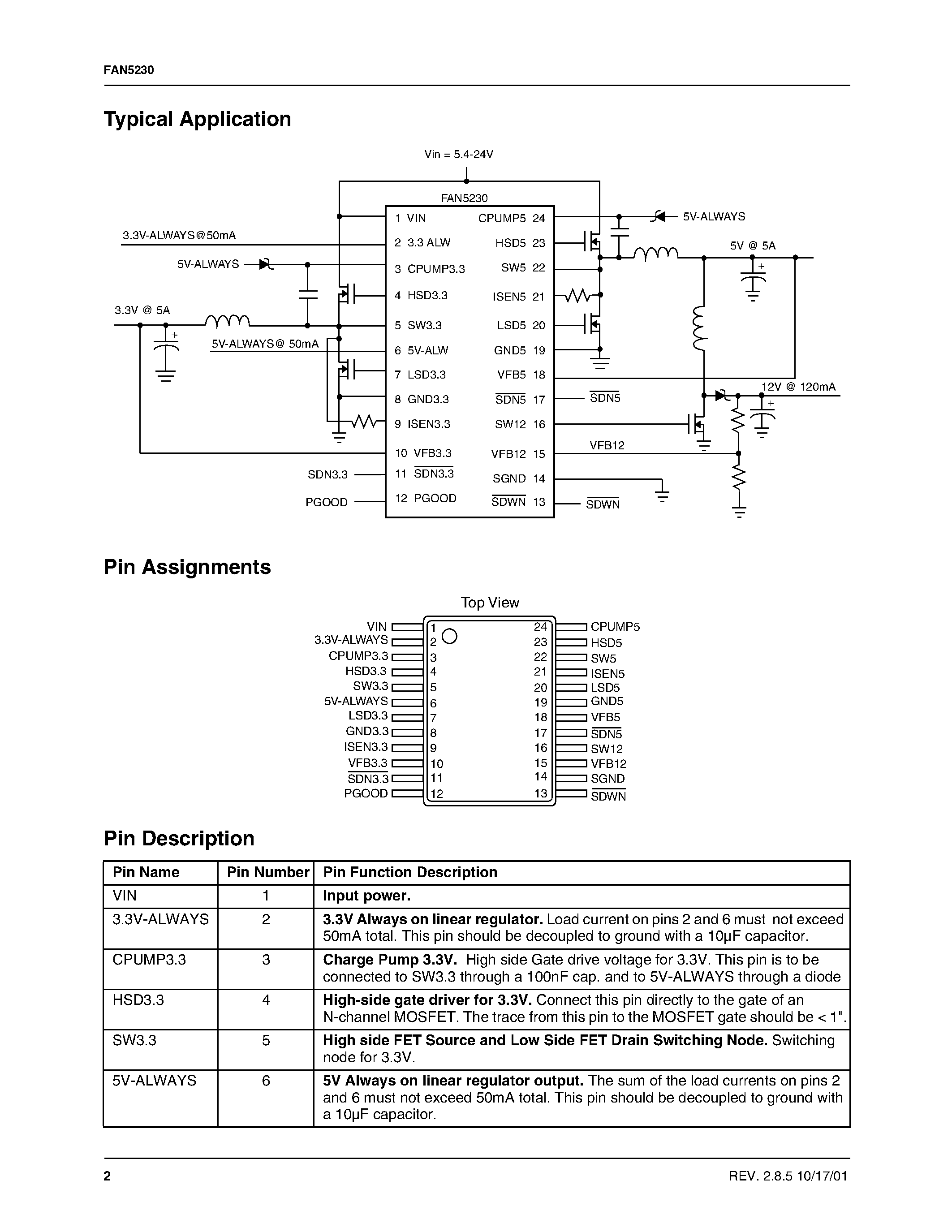 Даташит FAN5230 - System Electronics Regulator for Mobile PCs страница 2