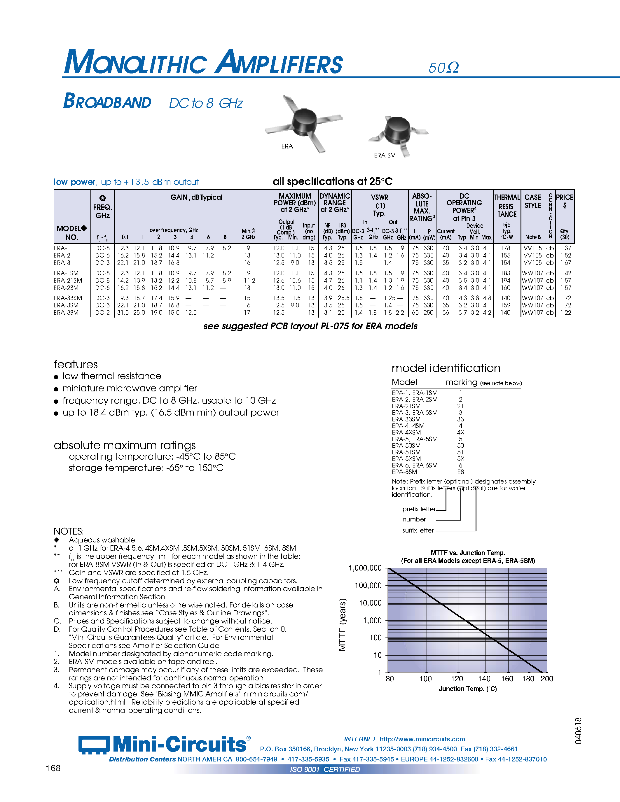 Даташит ERA-3 - MONOLITHIC AMPLIFIERS 50 BROADBAND DC to 8 GHz страница 1