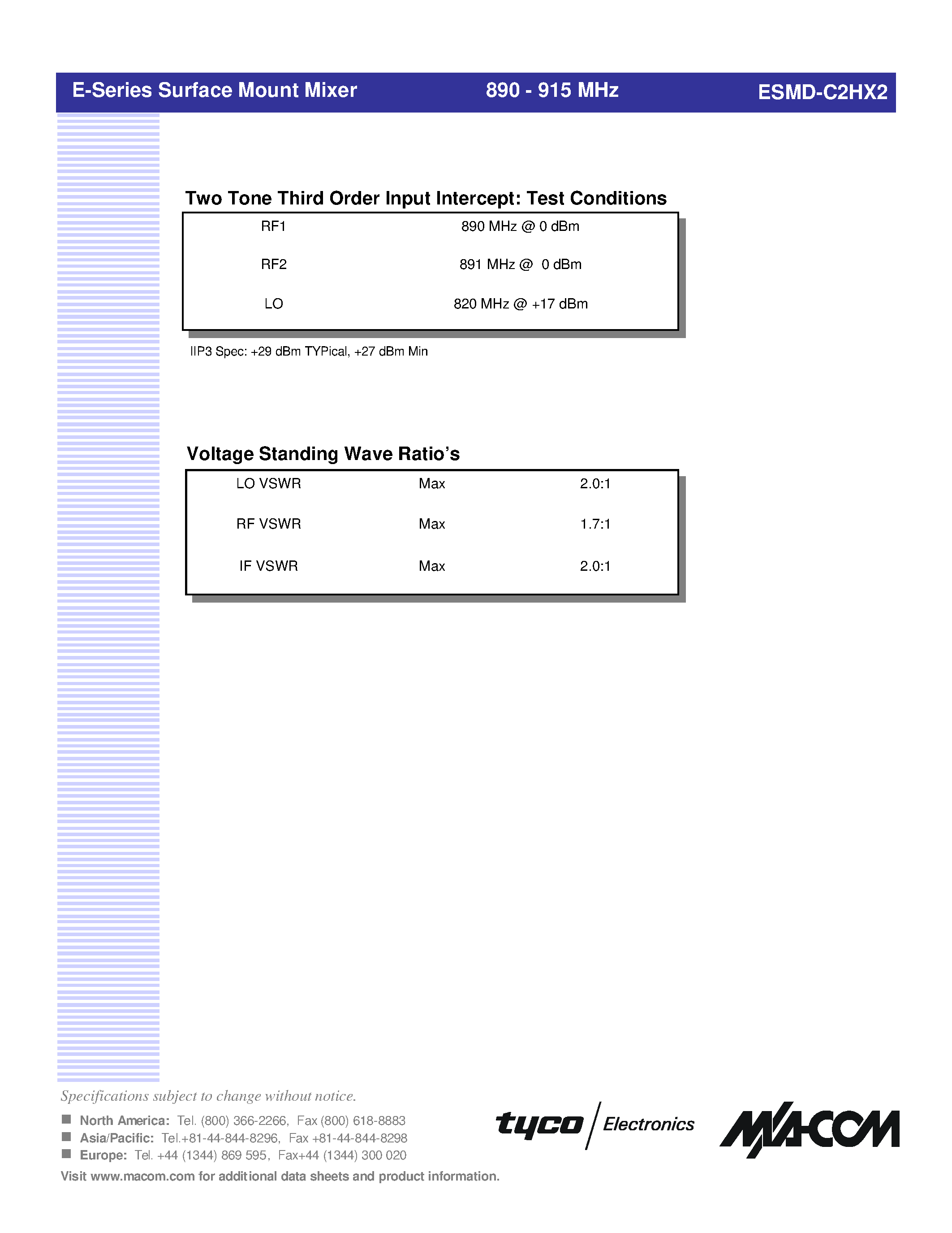 Datasheet ESMD-C2HX2 - E - Series Surface Mount Mixer 890 - 915 MHz page 2