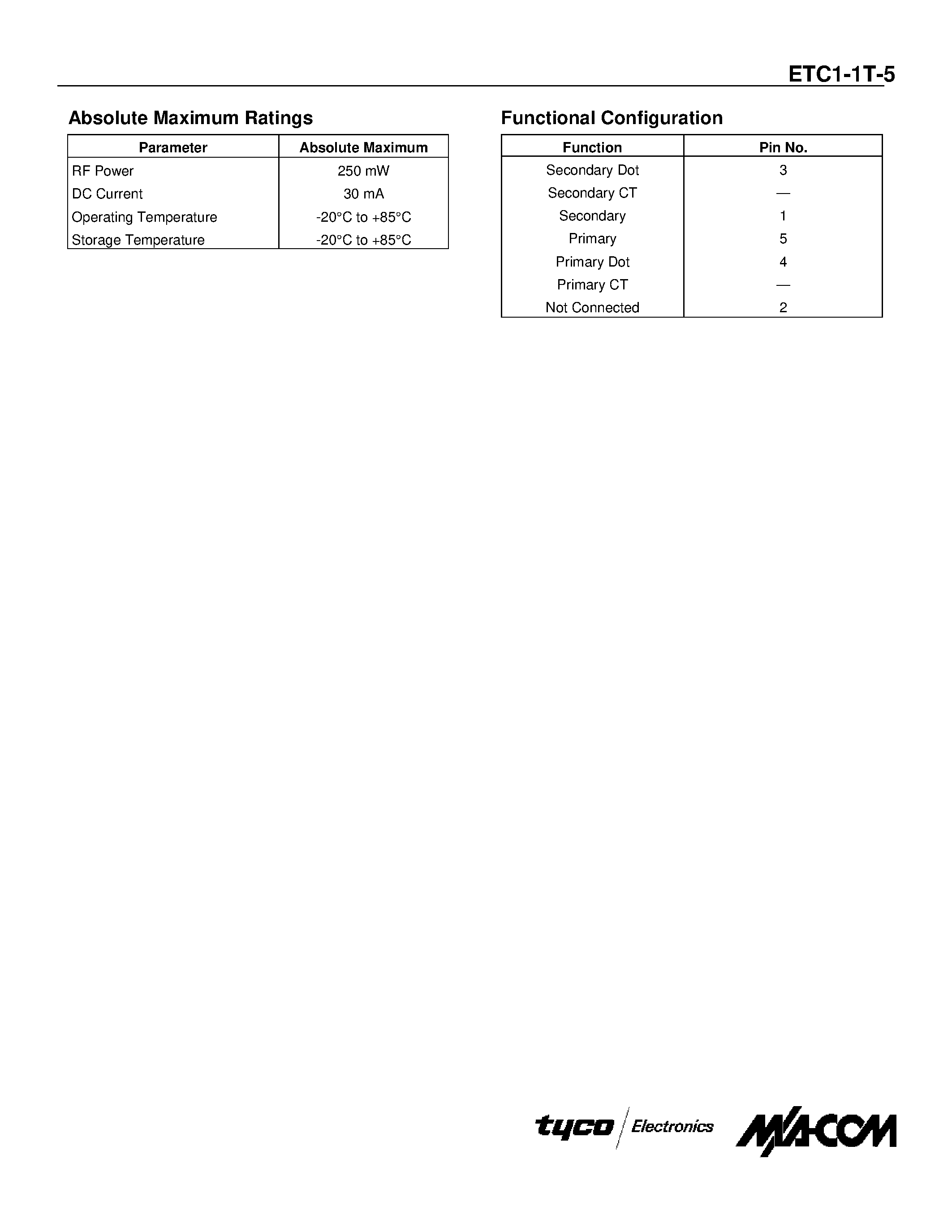 Datasheet ETC1-1T-5 - E-Series RF 1:1 Transformer 2- 500 MHz page 2