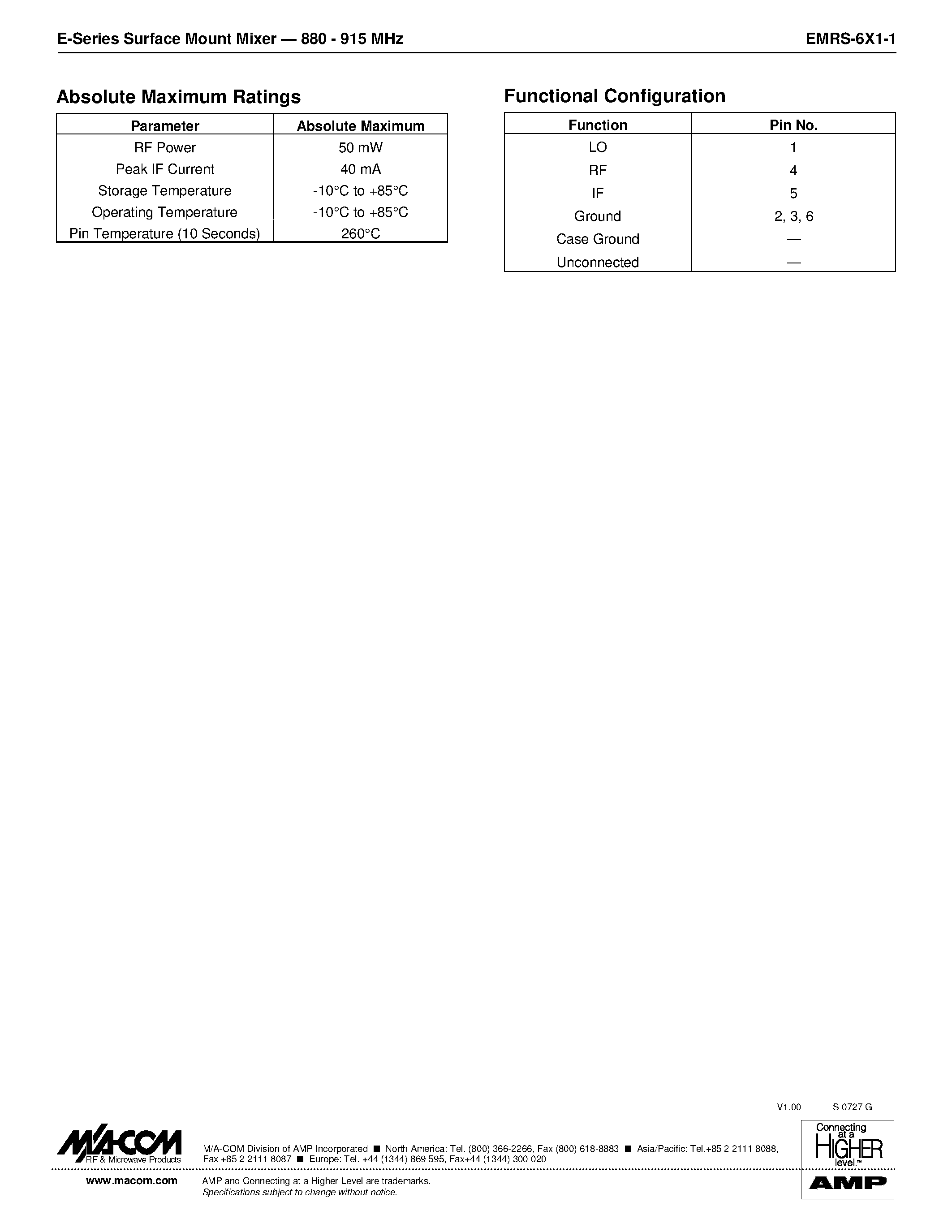 Datasheet EMRS-6HX1 - E-Series Surface Mount Mixer 880 . 915 MHz page 2