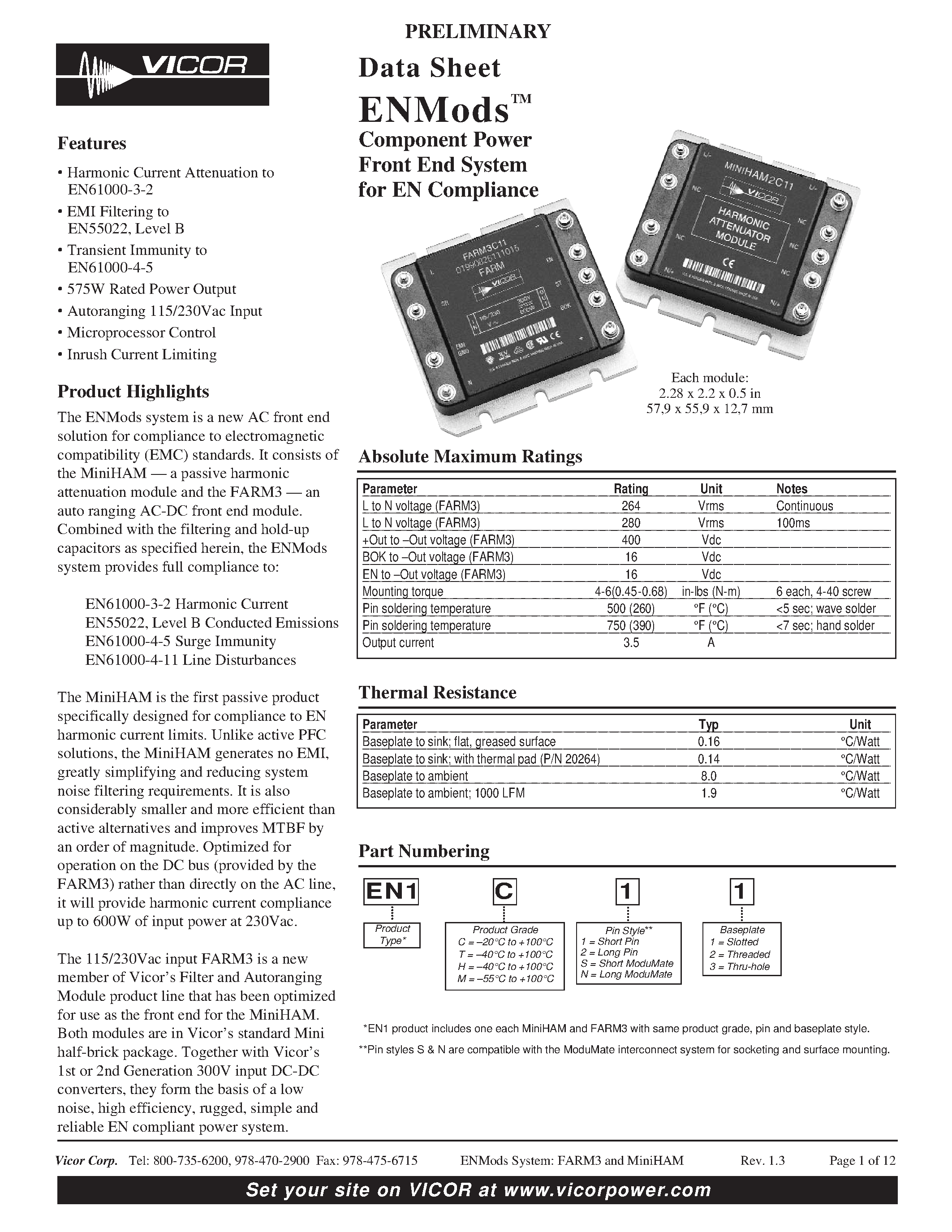 Datasheet EN61000-4-11 - ENMods Component Power Front End System for EN Compliance page 1