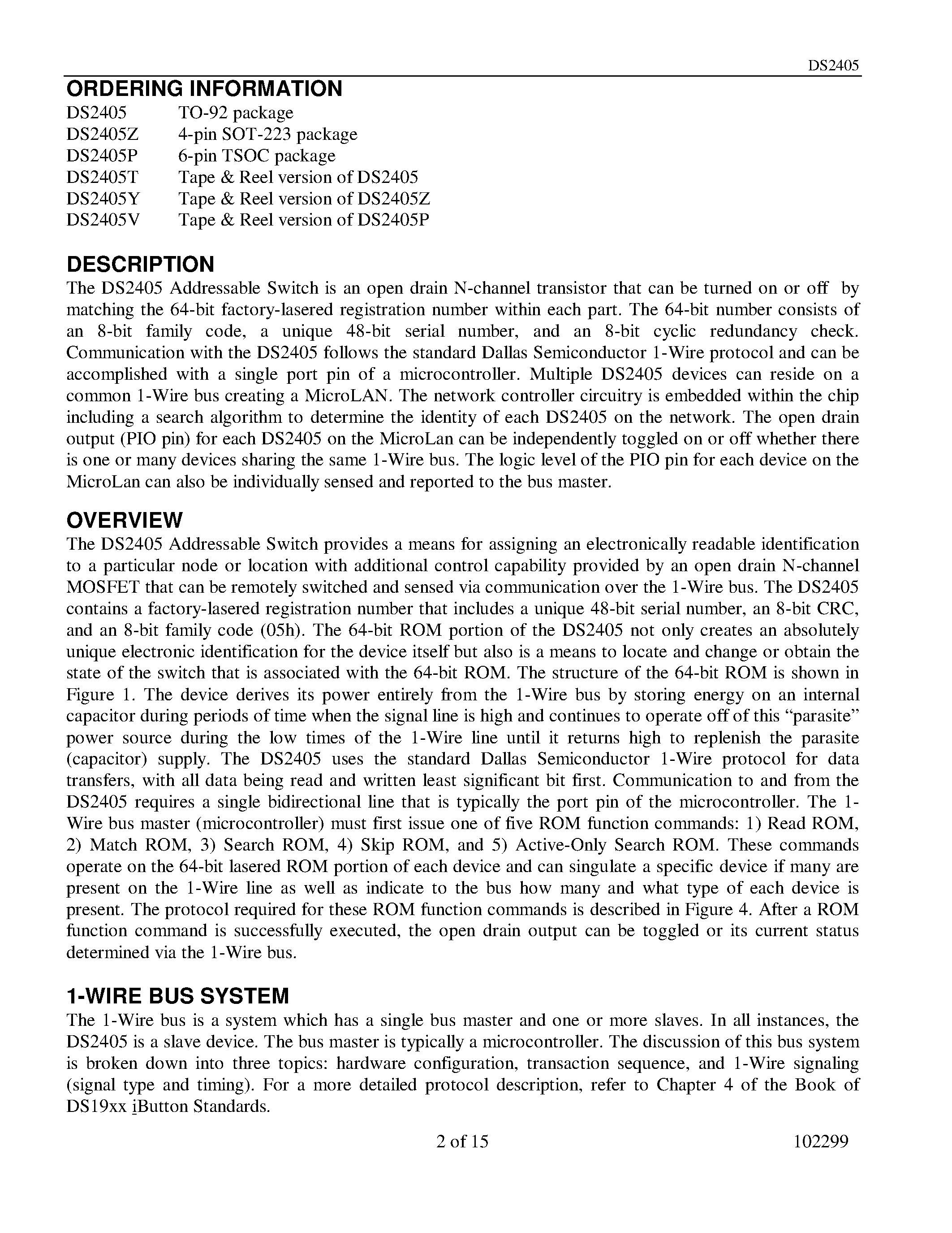 Datasheet DS2405 - Addressable Switch page 2