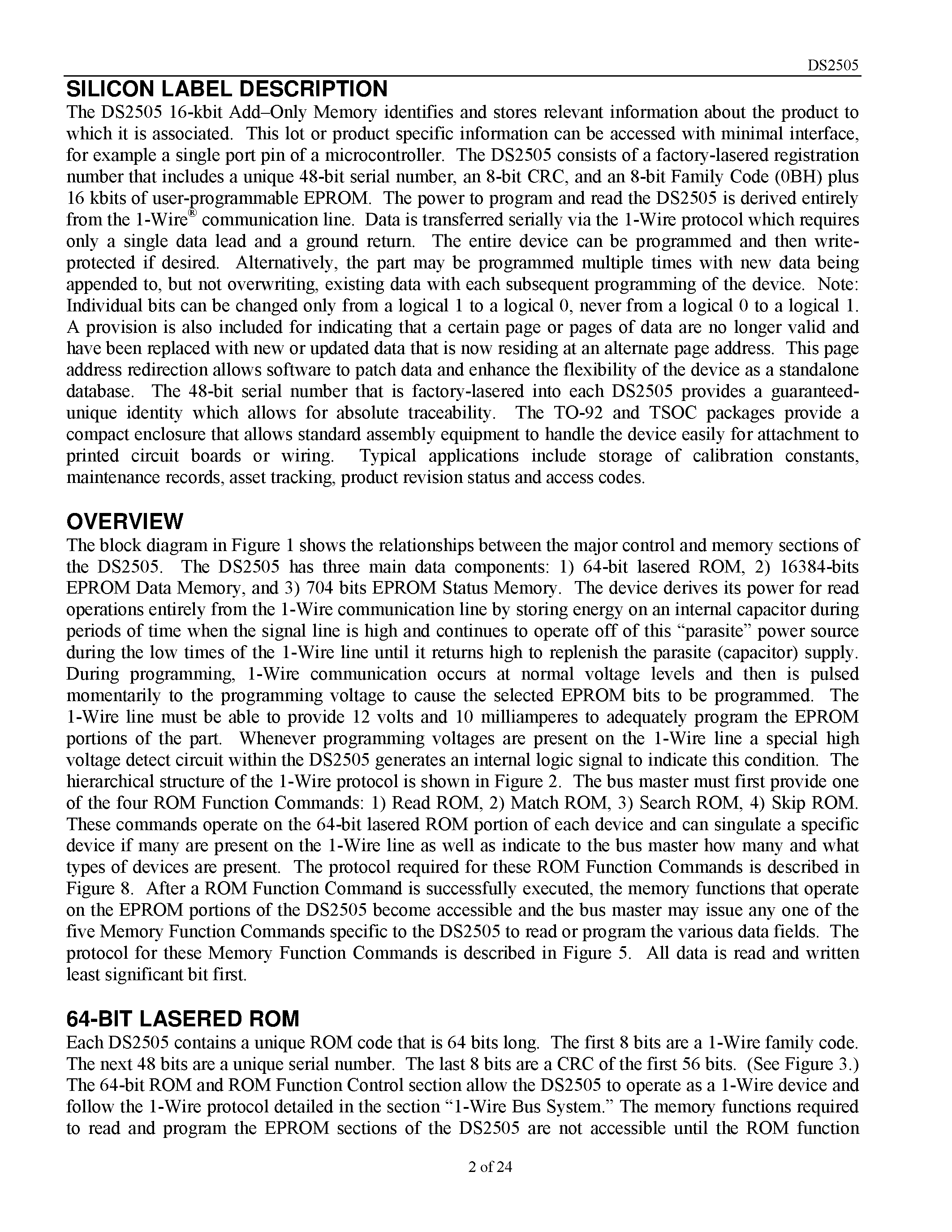 Datasheet DS2505 - 16-kbit Add-Only Memory page 2