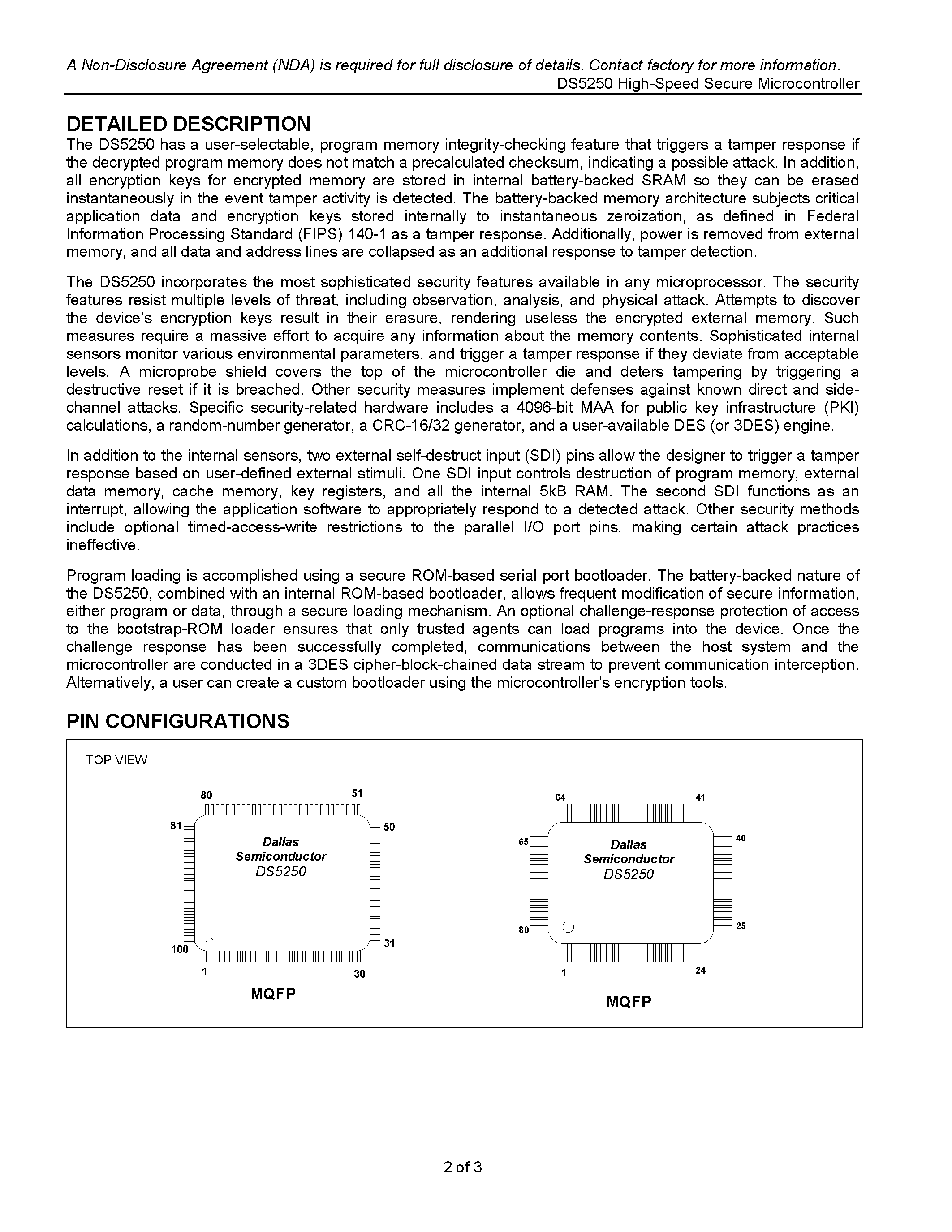 Datasheet DS5250F-1N5 - High-Speed Secure Microcontroller page 2