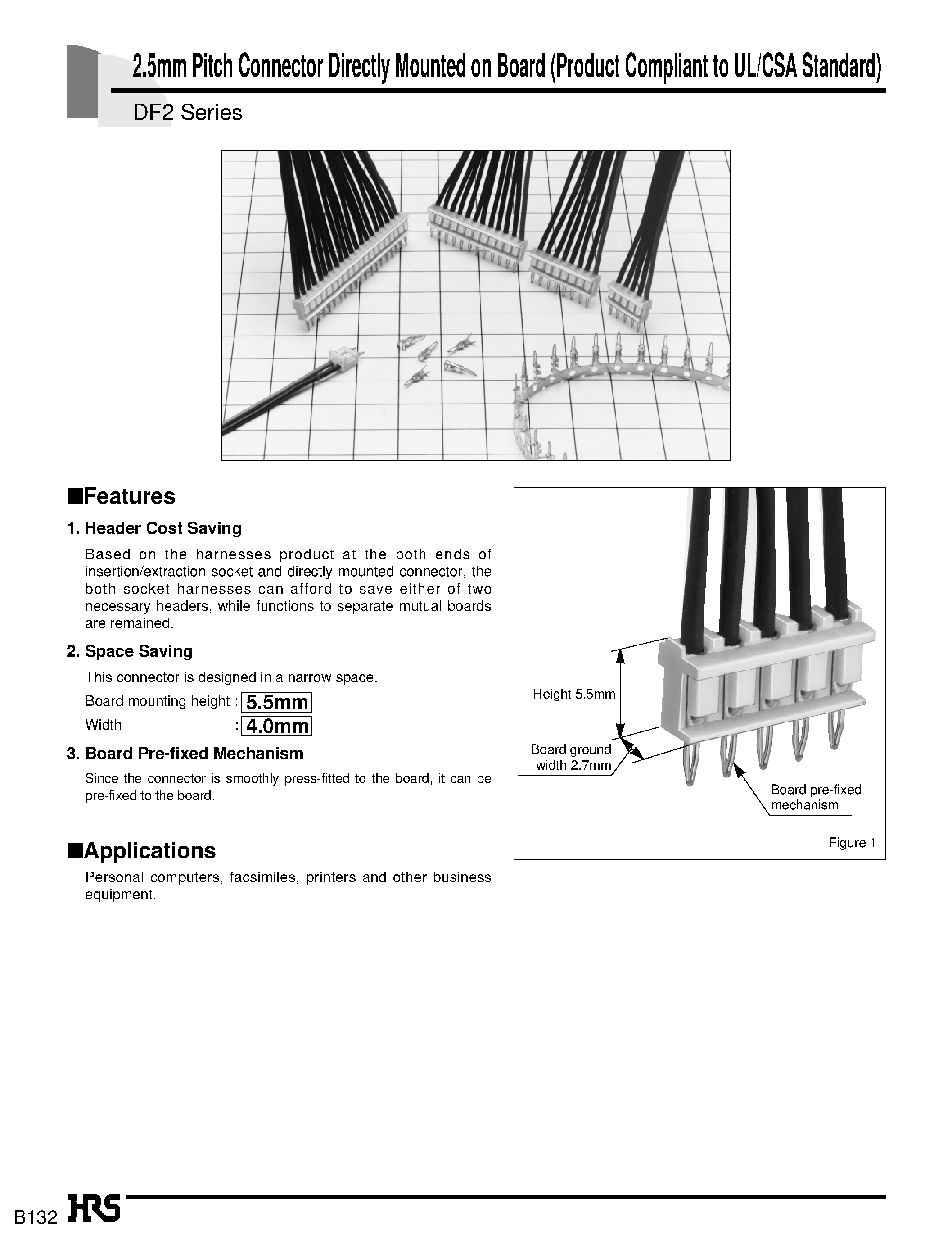 Datasheet DF2-10P-2.5C - 2.5mm Pitch Connector Directly Mounted on Board (Product Compliant to UL/CSA Standard) page 1