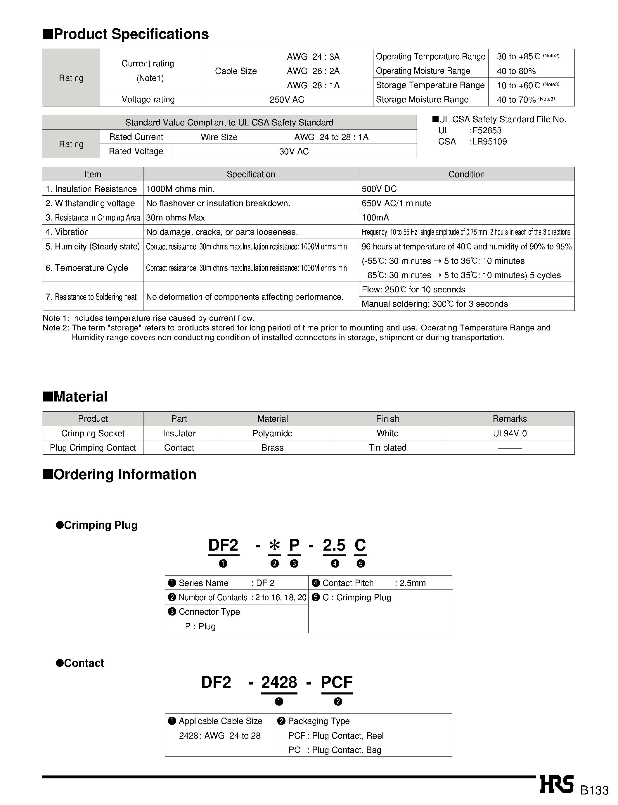 Datasheet DF2-10P-2.5C - 2.5mm Pitch Connector Directly Mounted on Board (Product Compliant to UL/CSA Standard) page 2