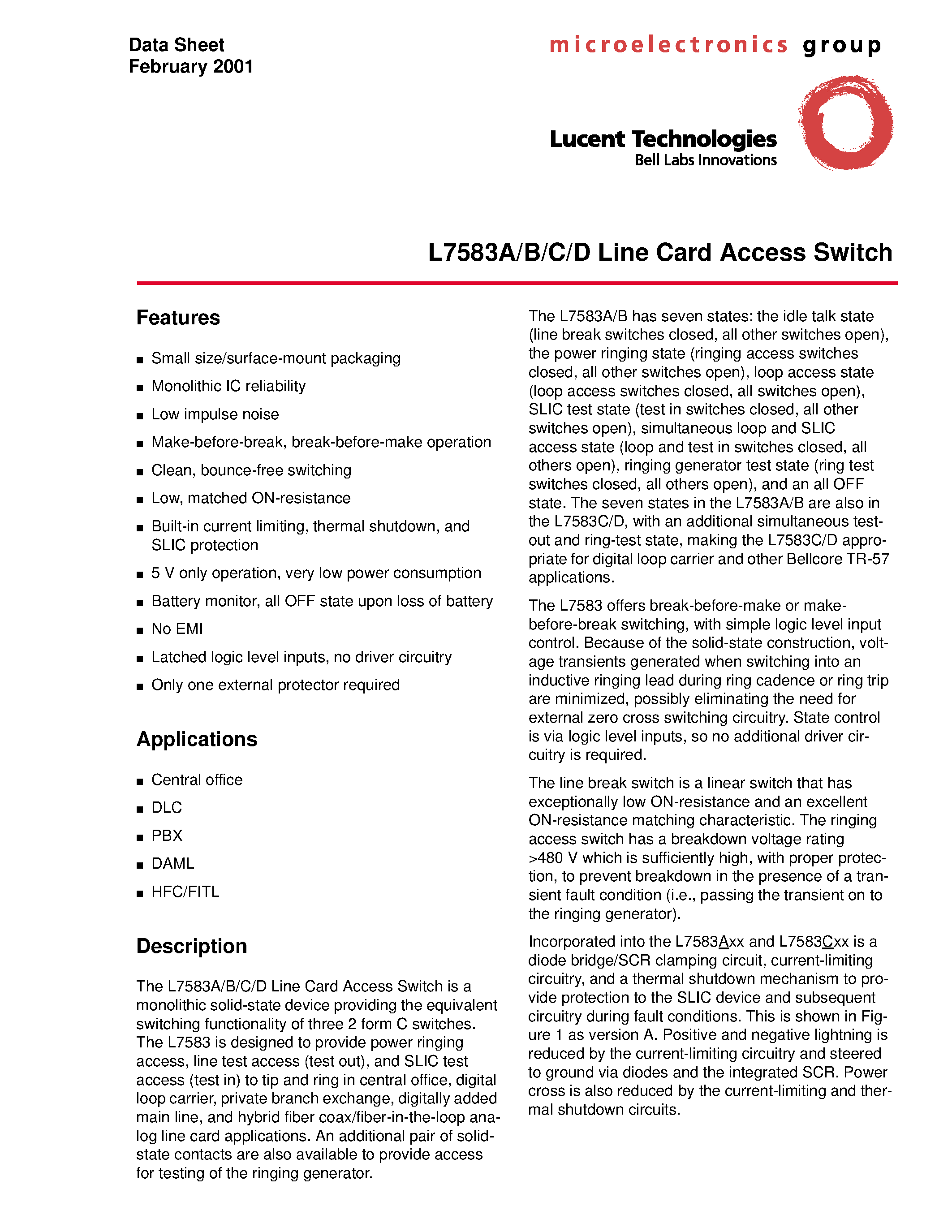 Datasheet ATTL7583CAJ-D - Line Card Access Switch page 1