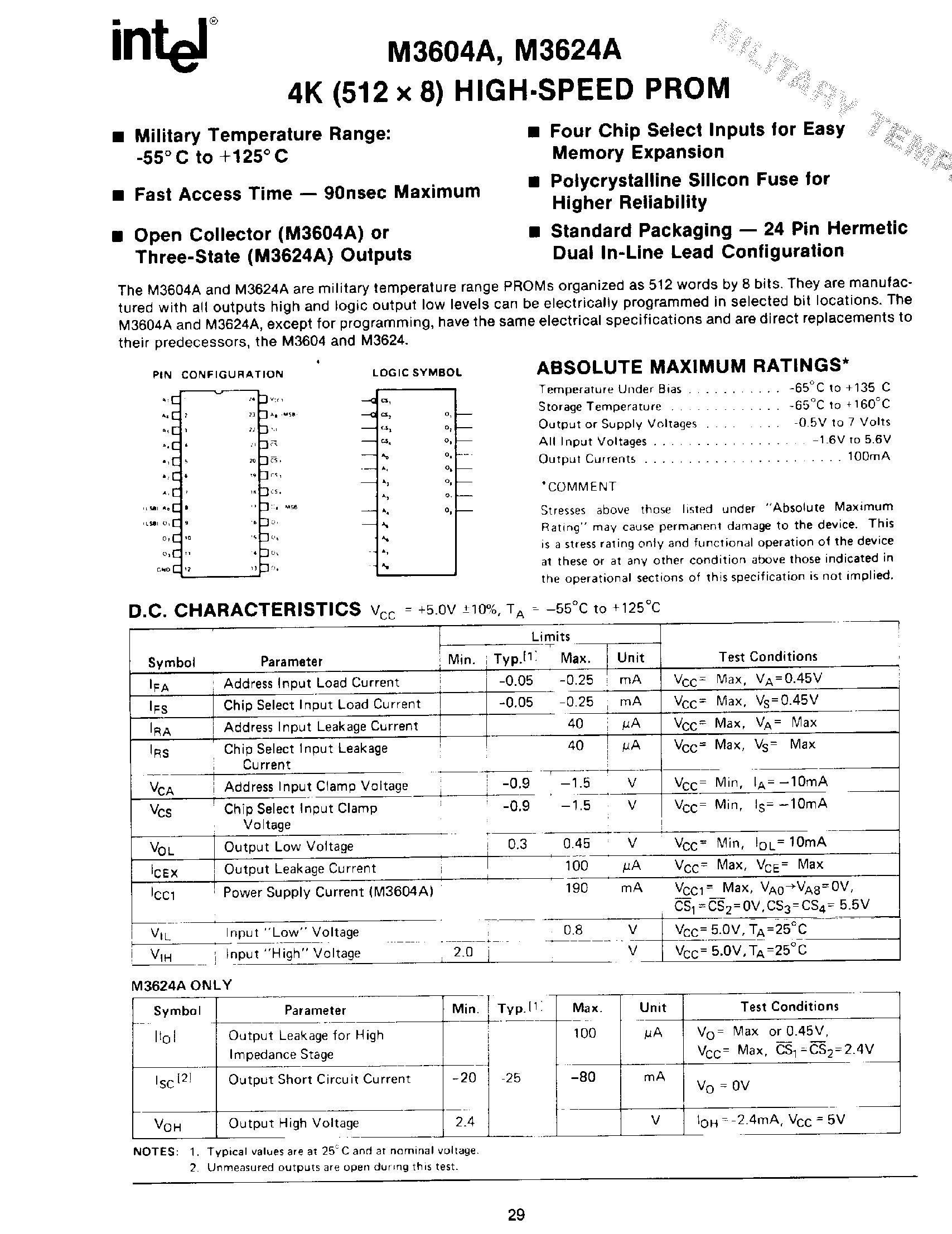 Даташит D3624-4 - 4K (512 x 8) HIGH-SPEED PROM страница 1