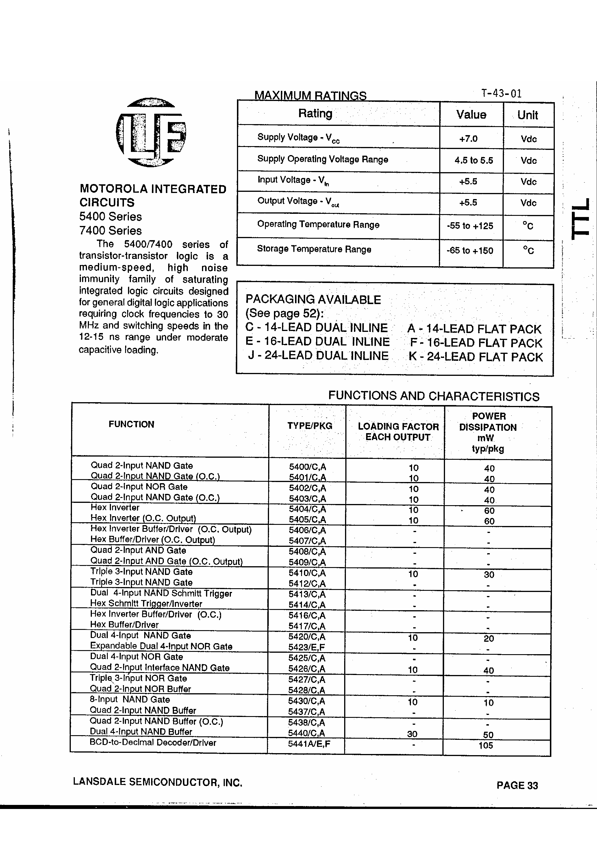 Даташит ML74120 - Transistor-Transistor logic / noise immunity family страница 1