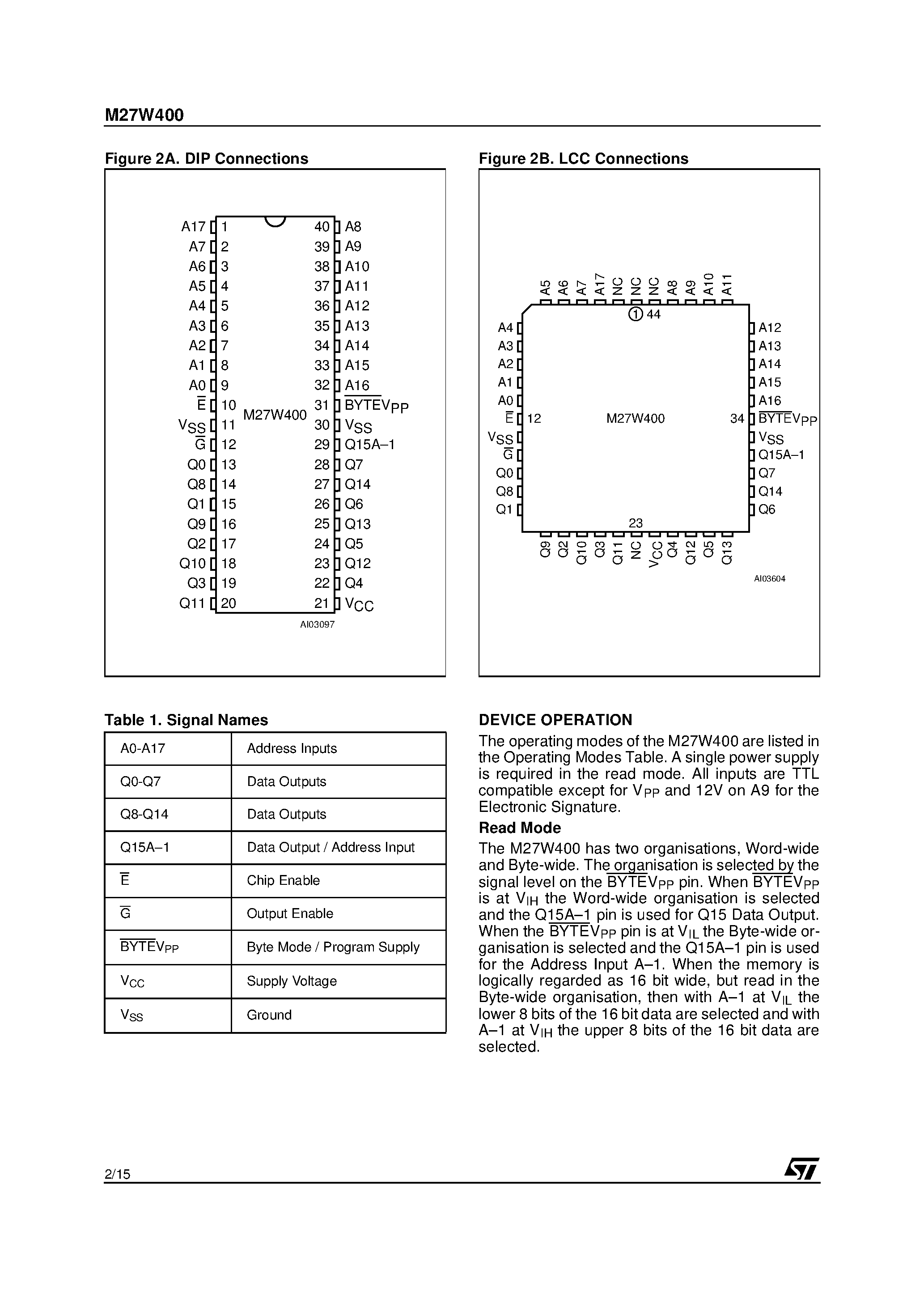 Даташит M27W256-80N6TR - 256 Kbit 32Kb x 8 Low Voltage UV EPROM and OTP EPROM страница 2