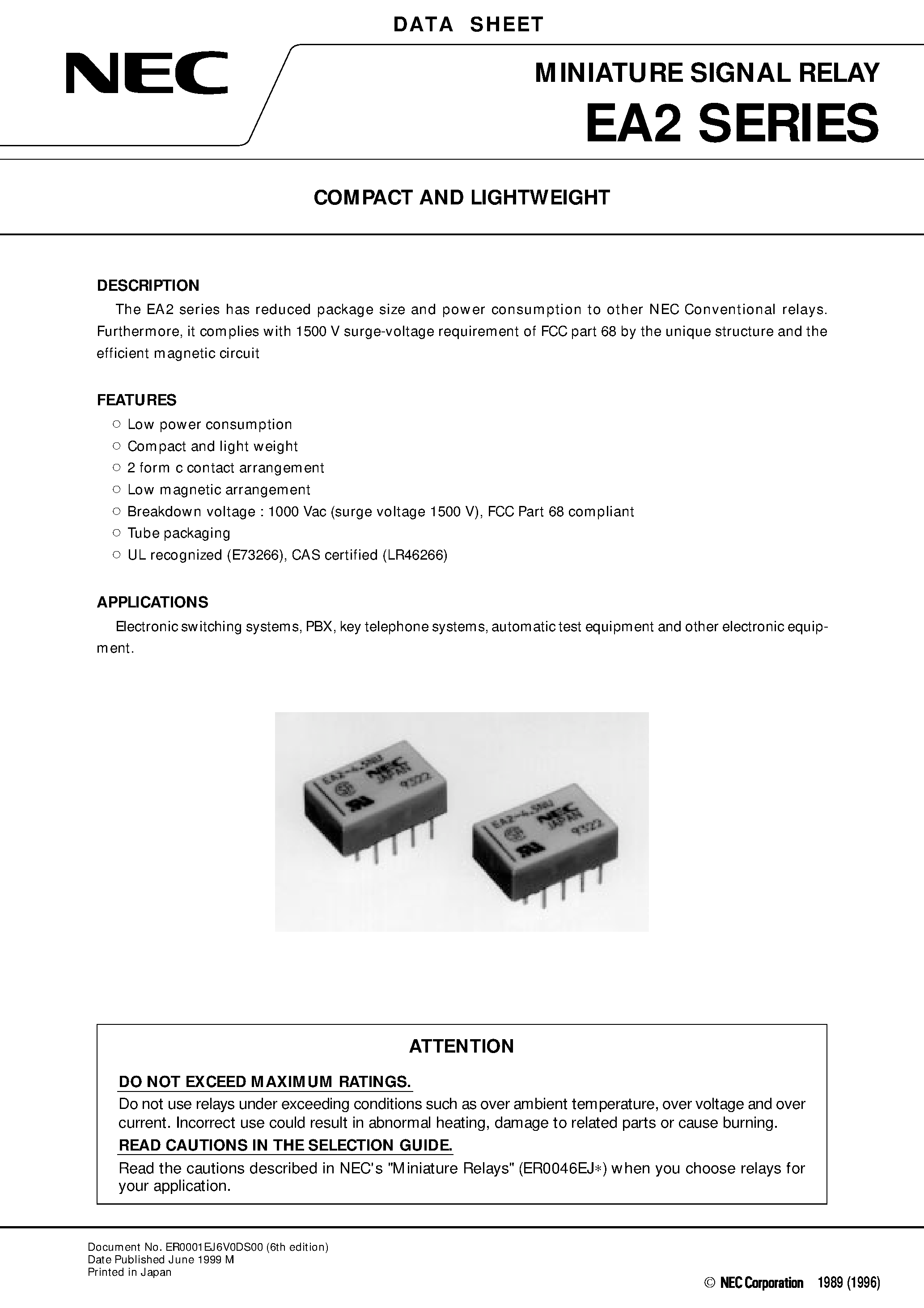 Даташит EA2-6 - COMPACT AND LIGHTWEIGHT страница 1