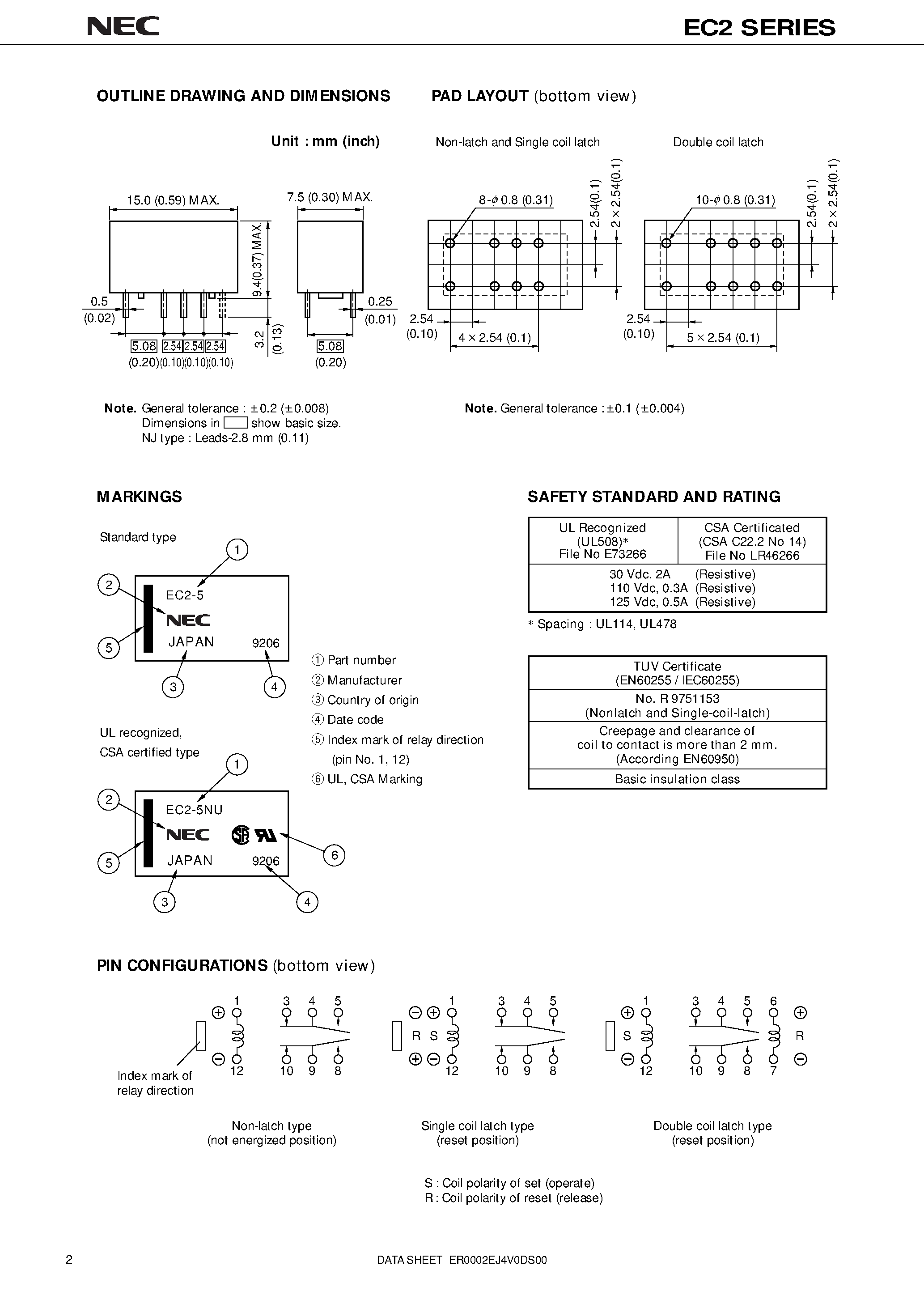 Datasheet EC2-4.5 - COMPACT AND LIGHTWEIGHT/ SMALL MOUNTING SIZE/ HIGH BREAKDOWN VOLTAGE page 2