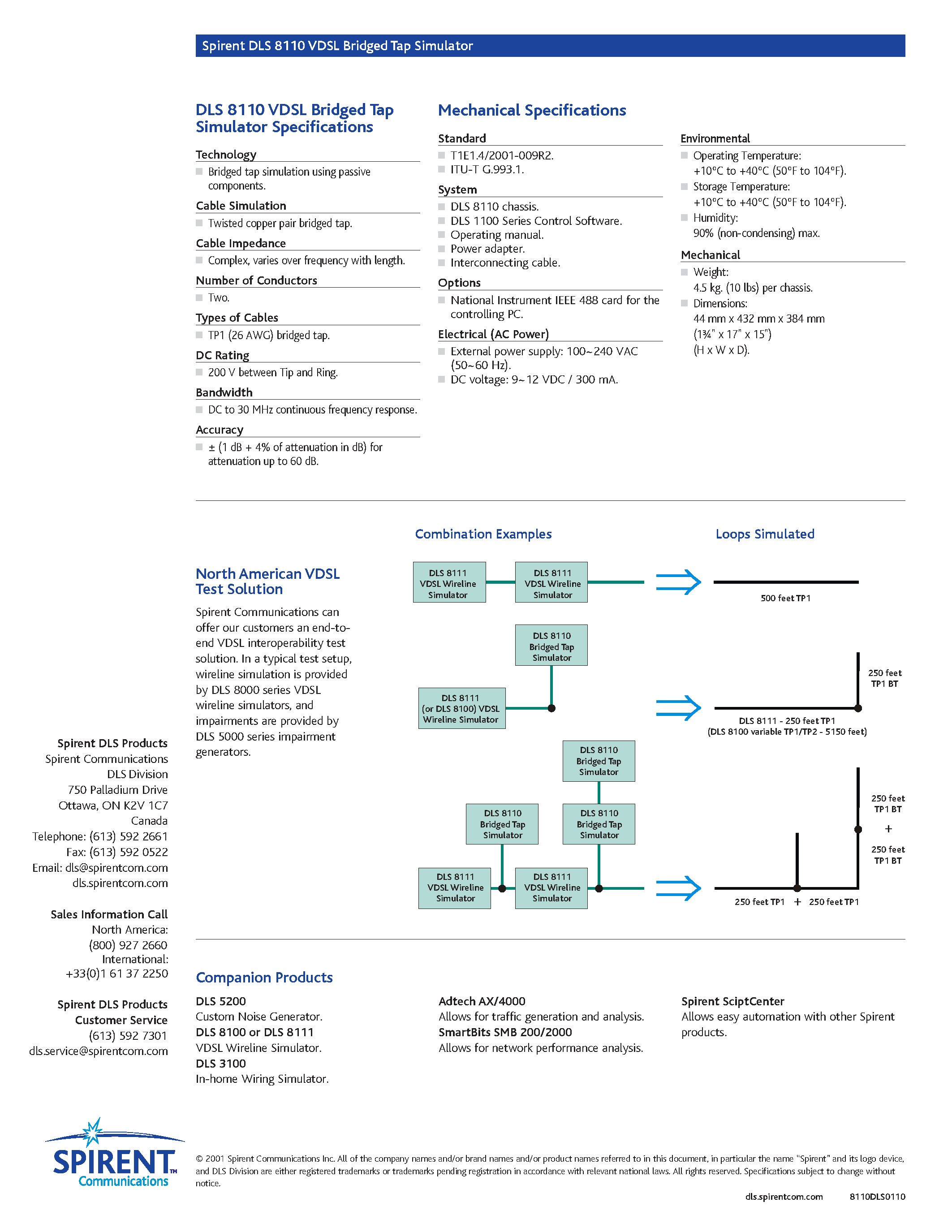 Даташит DLS8110 - Spirent DLS 8110 VDSL Bridged Tap Simulator страница 2