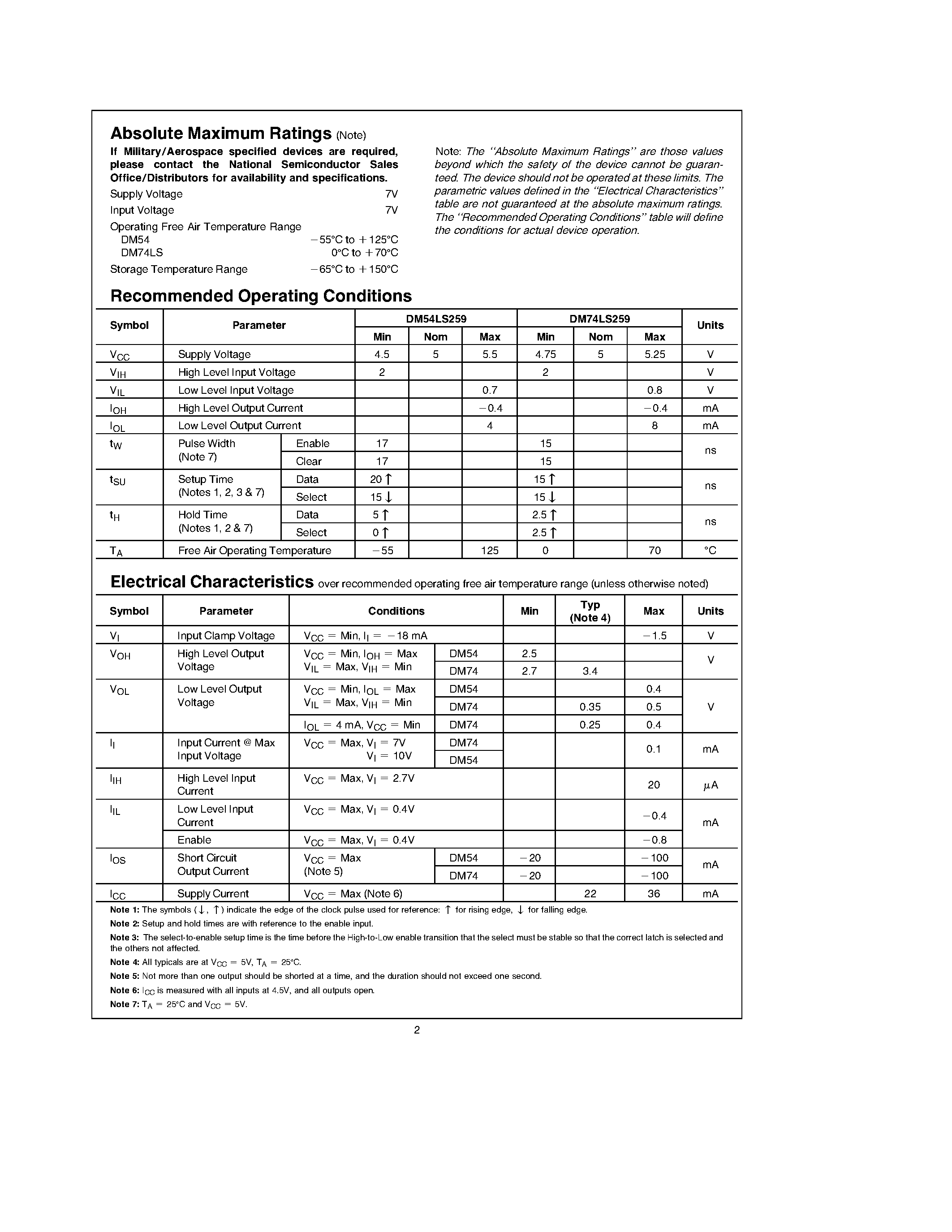 Datasheet DM54LS25 - 8-Bit Addressable Latches page 2