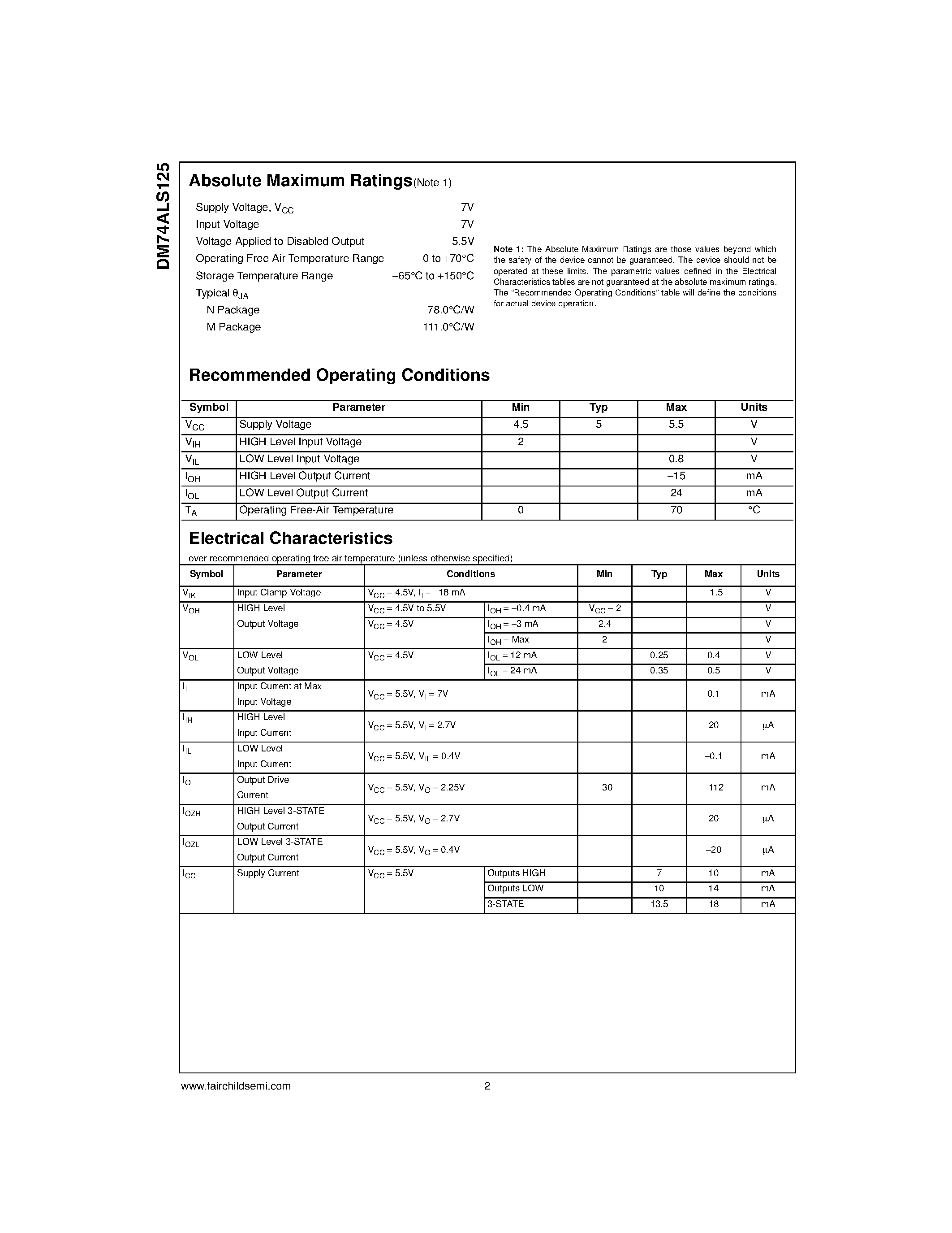 Datasheet DM74ALS125M - Quad 3-STATE Buffer page 2