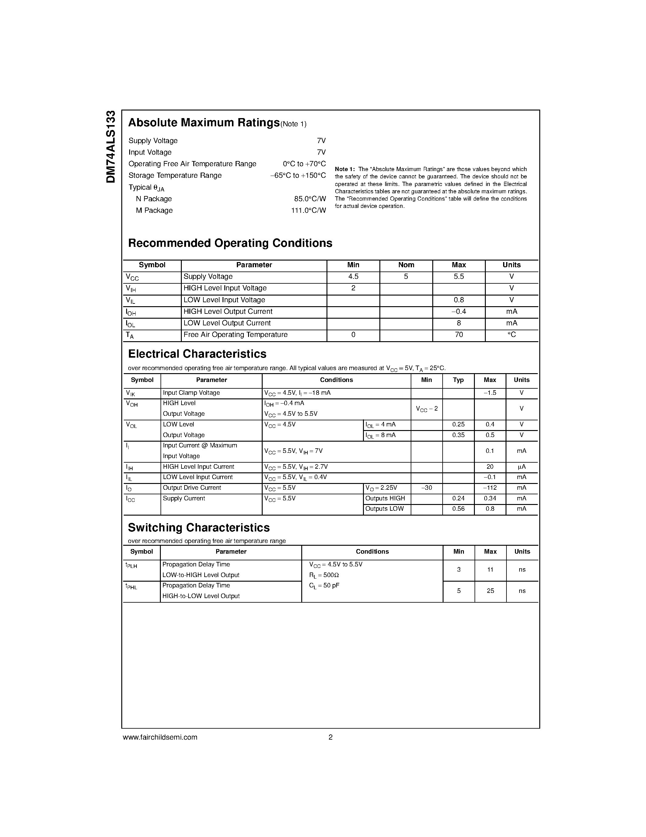 Datasheet DM74ALS133 - 13-Input NAND Gate page 2